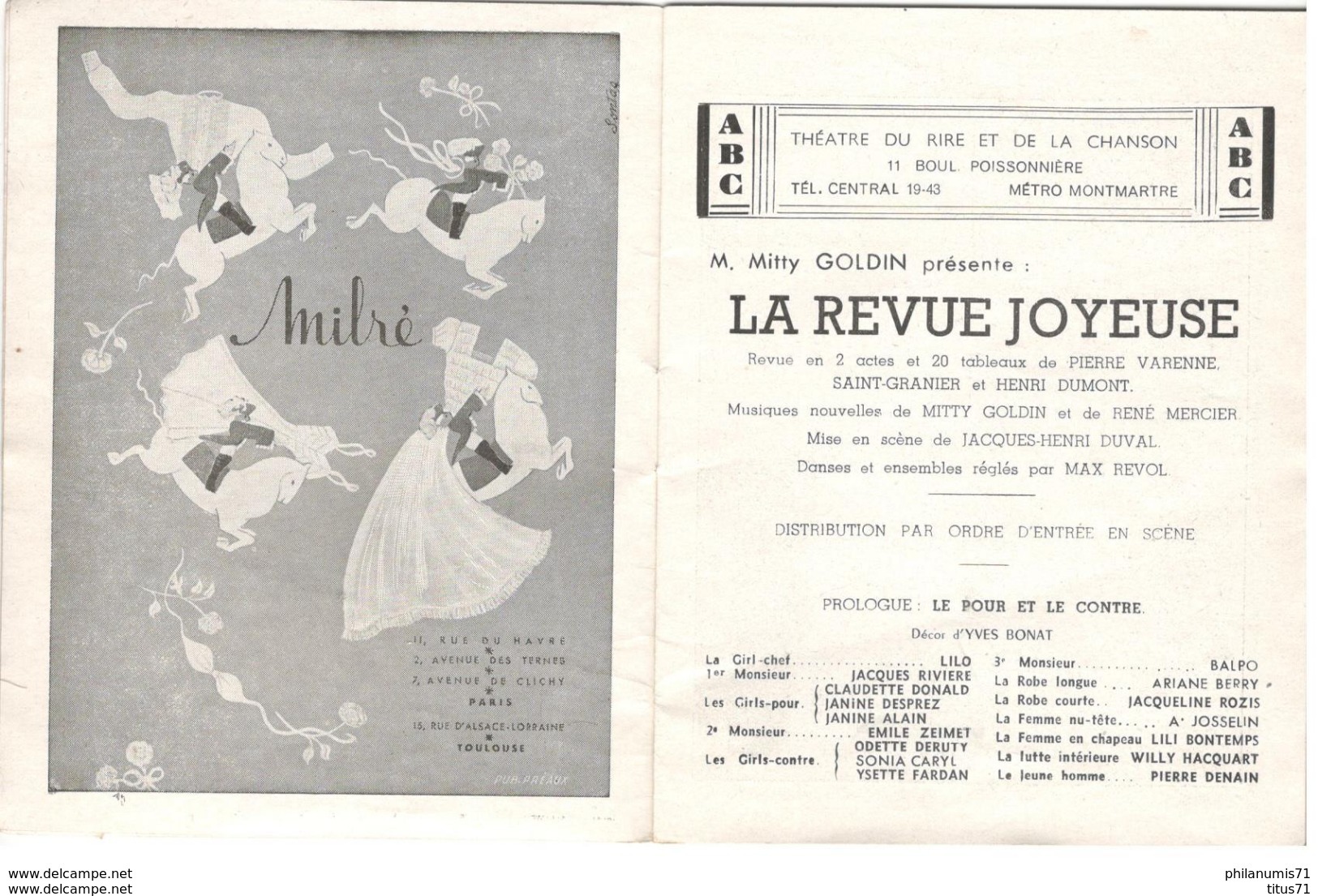 Programme De L' ABC - La Revue Joyeuse - 1948 - Programme