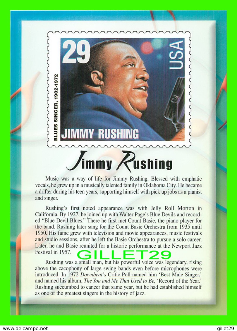 TIMBRES REPRESENTATIONS - JIMMY RUSHING (1903-1972) BLUES SINGER - LEGENDS OF AMERICAN MUSIC - STAMP ISSUE, 1998 - - Timbres (représentations)