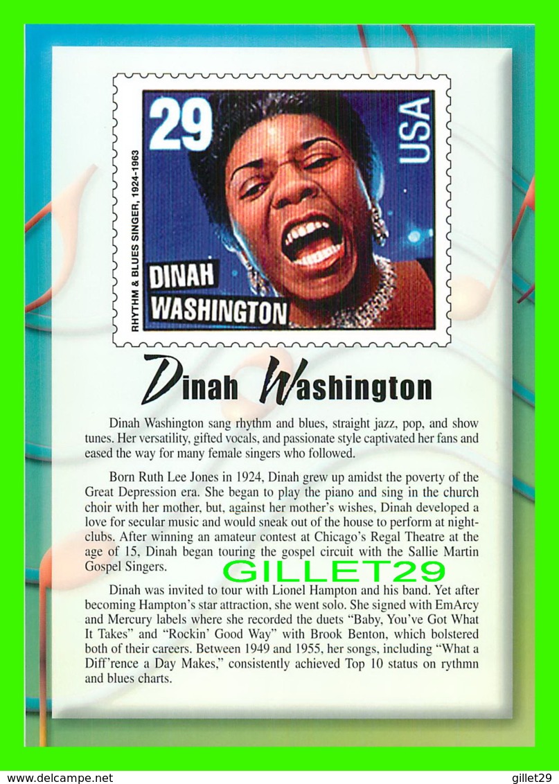 TIMBRES REPRESENTATIONS - DINAH WASHINGTON (1924-1963) RYTHM & BLUES - LEGENDS OF AMERICAN MUSIC - STAMP ISSUE, 1998 - - Timbres (représentations)