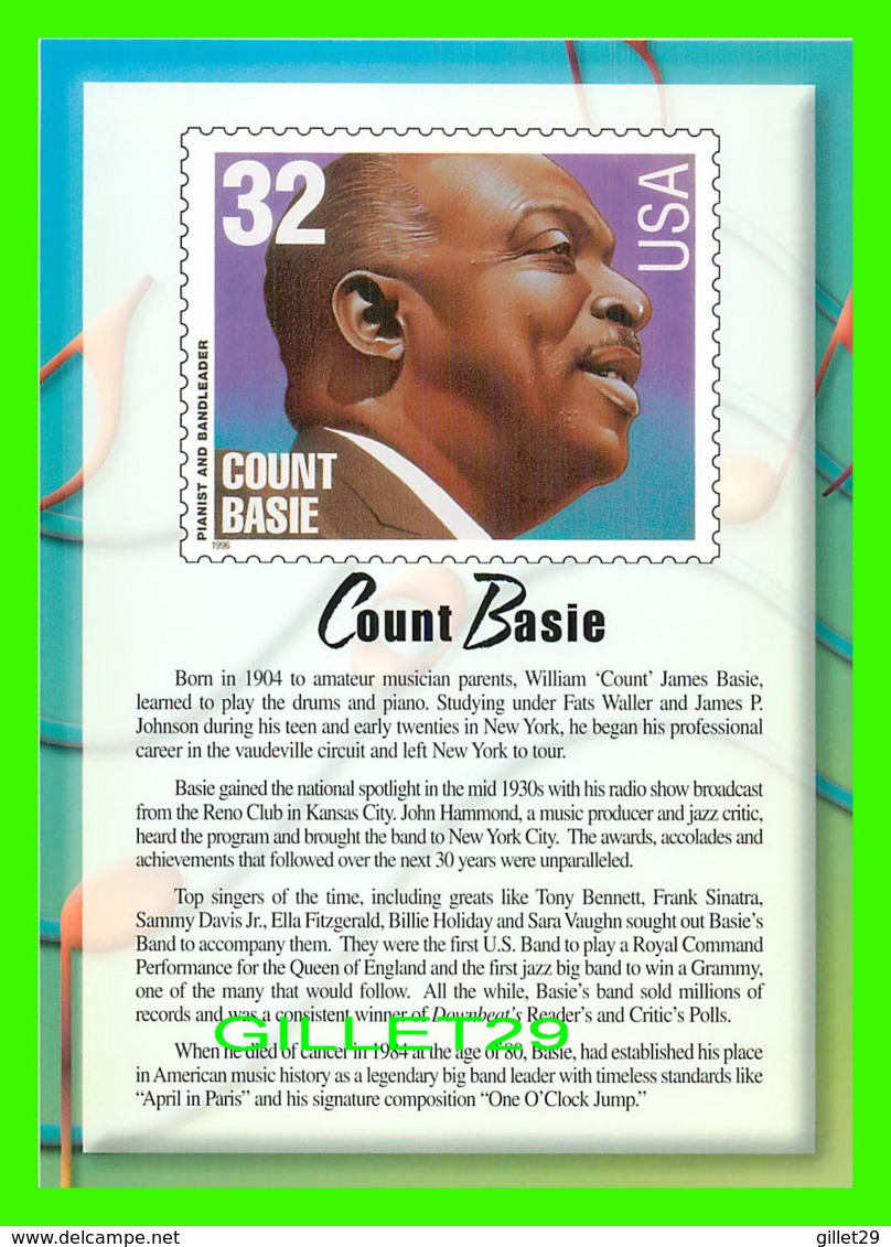 TIMBRES REPRESENTATIONS - COUNT BASIE (1904-1984) PIANIST - LEGENDS OF AMERICAN MUSIC - STAMP ISSUE, 1996 - - Timbres (représentations)