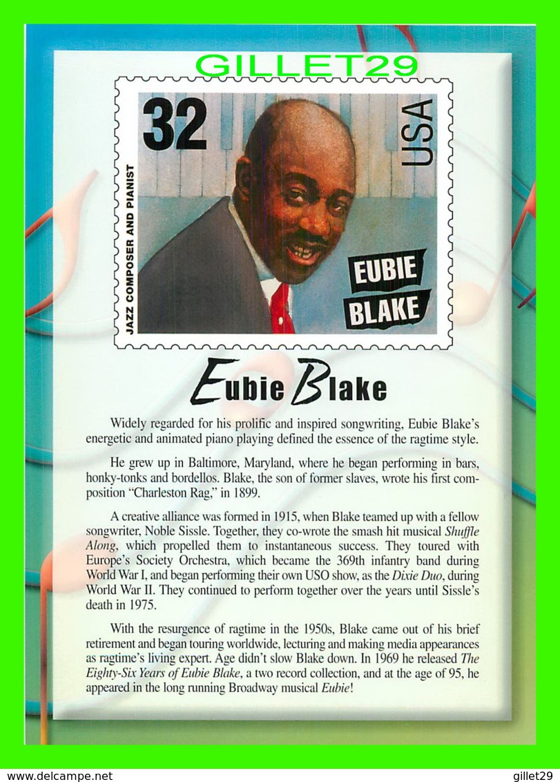 TIMBRES REPRESENTATIONS - EUBIE BLAKE (1883-1983) JAZZ & PIANIST - LEGENDS OF AMERICAN MUSIC - STAMP ISSUE, 1995 - - Timbres (représentations)