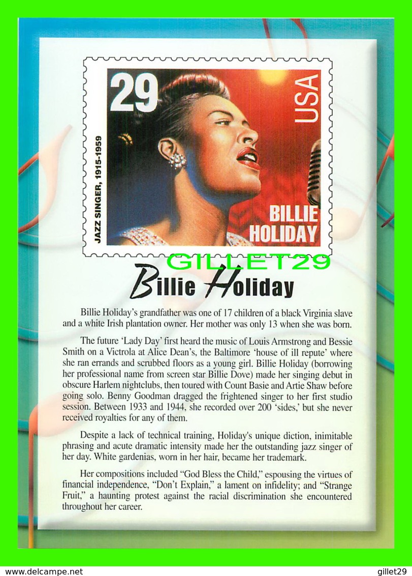 TIMBRES REPRESENTATIONS - BILLIE HOLIDAY (1915-1959) JAZZ SINGER - LEGENDS OF AMERICAN MUSIC - STAMP ISSUE, 1994 - - Timbres (représentations)