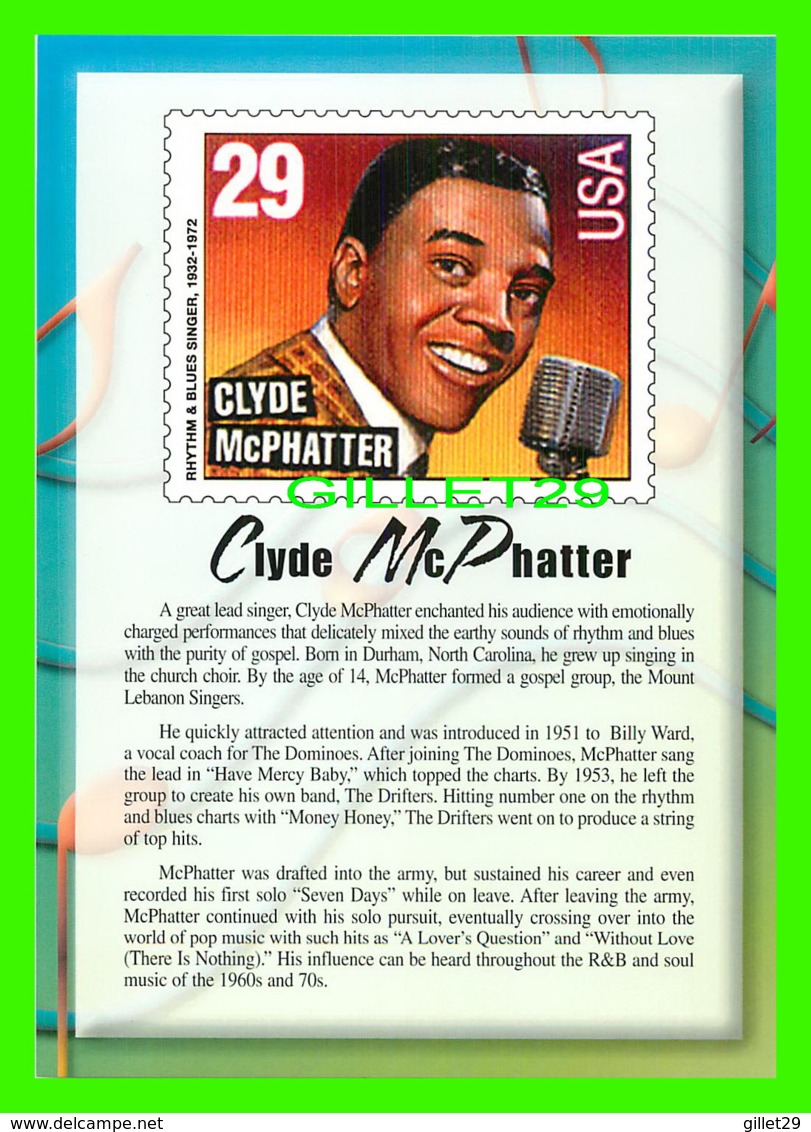 TIMBRES REPRESENTATIONS - CLYDE McPHATTER (1932-1972) RHYTHM SINGER - LEGENDS OF AMERICAN MUSIC - STAMP ISSUE, 1993 - - Timbres (représentations)