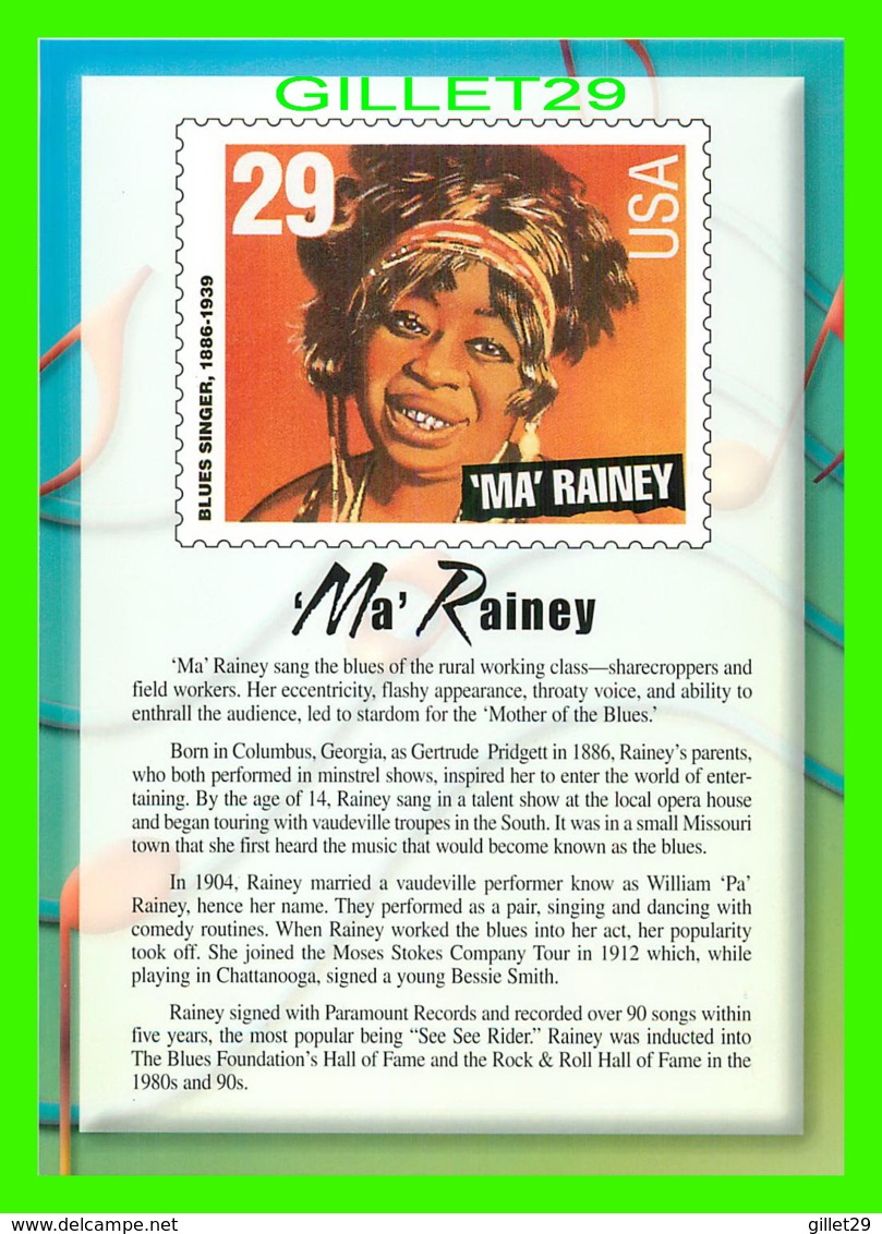 TIMBRES REPRESENTATIONS -" MA" RAINEY (1886-1939) BLUES SINGER - LEGENDS OF AMERICAN MUSIC - STAMP ISSUE, 1994 - - Timbres (représentations)