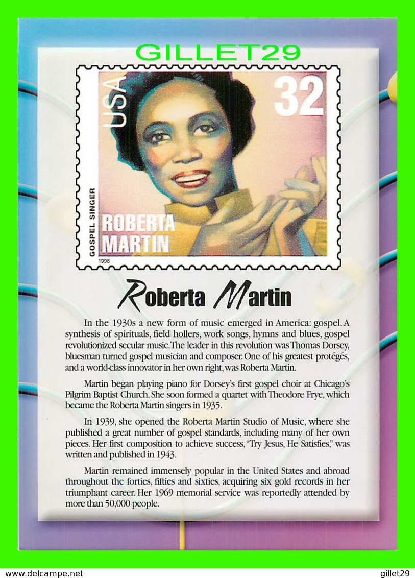 TIMBRES REPRESENTATIONS - ROBERTA MARTIN (1907-1969) GOSPEL SINGER - LEGENDS OF AMERICAN MUSIC - STAMP ISSUE, 1998 - - Timbres (représentations)