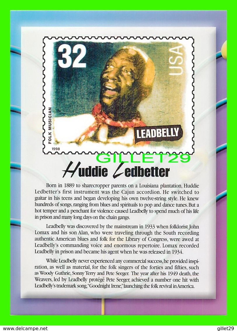 TIMBRES REPRESENTATIONS - HUDDIE LEADBELLY LEDBETTER (1889-1949) FOLK - LEGENDS OF AMERICAN MUSIC - STAMP ISSUE, 1998 - - Timbres (représentations)