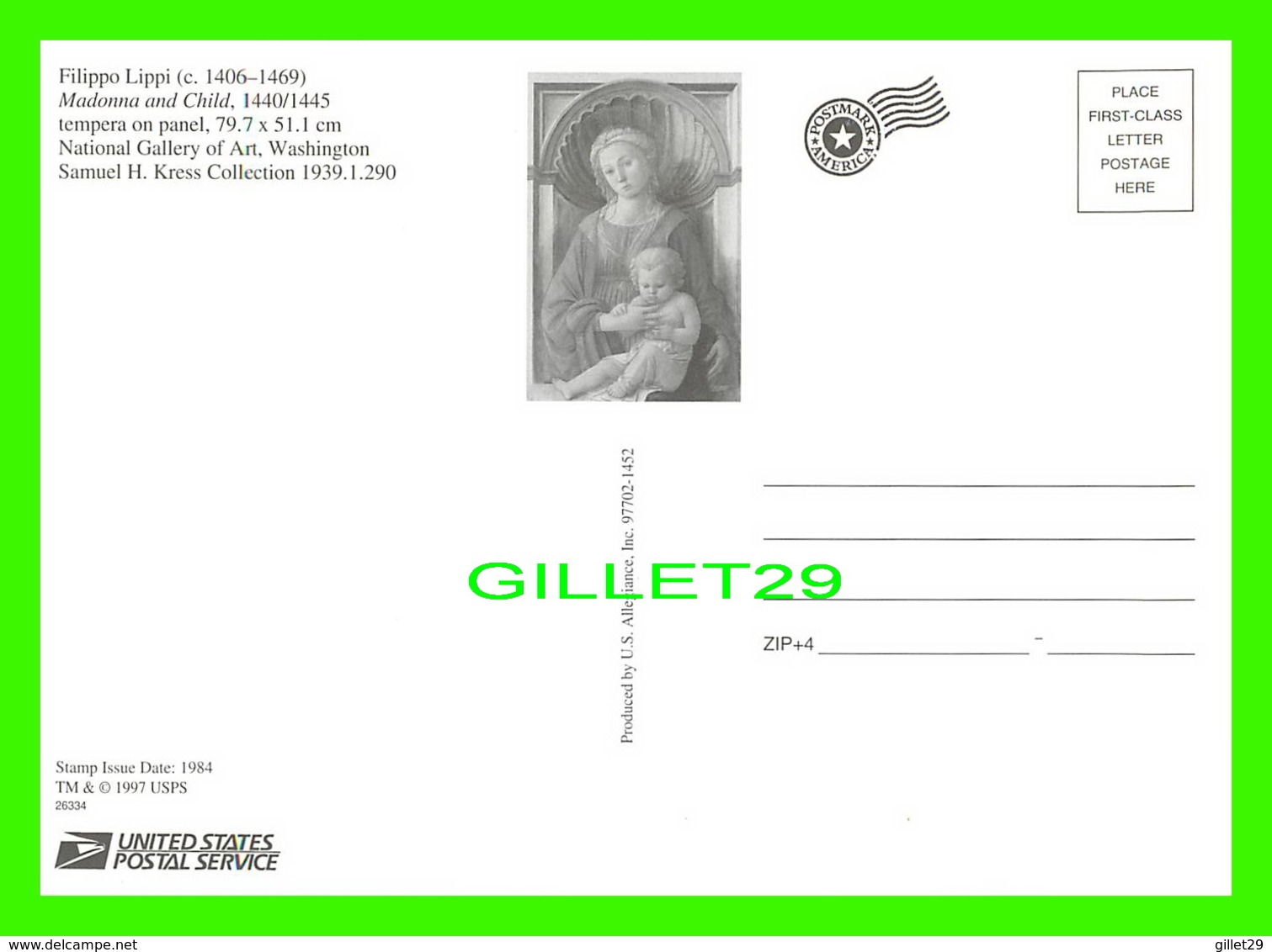 TIMBRES REPRÉSENTATIONS - CHRISTMAS - FILIPPO LIPPI (1406-1469) MADONNA AND CHILD - STAMP ISSUE, 1984 - - Timbres (représentations)