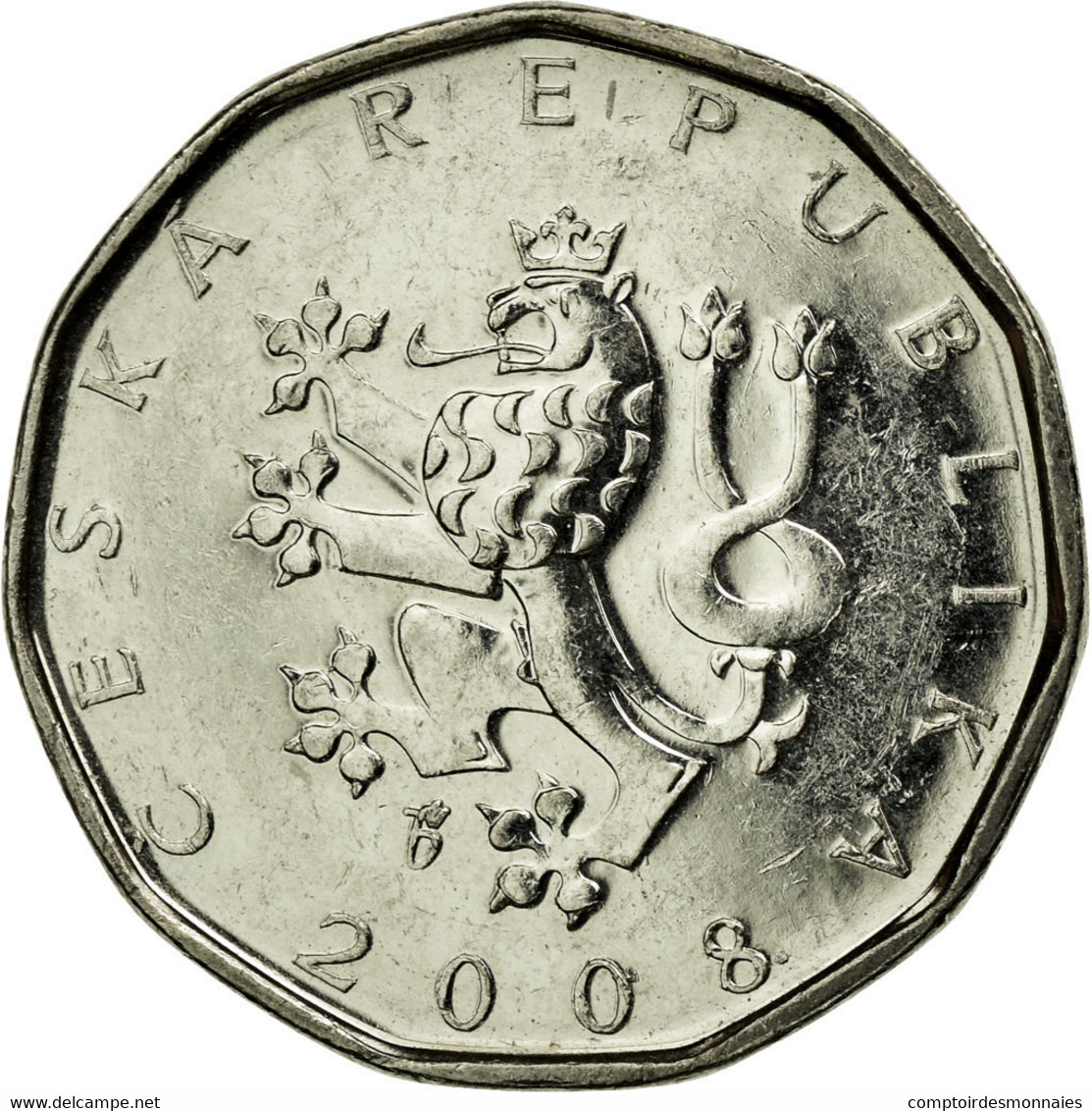 Monnaie, République Tchèque, 2 Koruny, 2008, TTB, Nickel Plated Steel, KM:9 - Repubblica Ceca