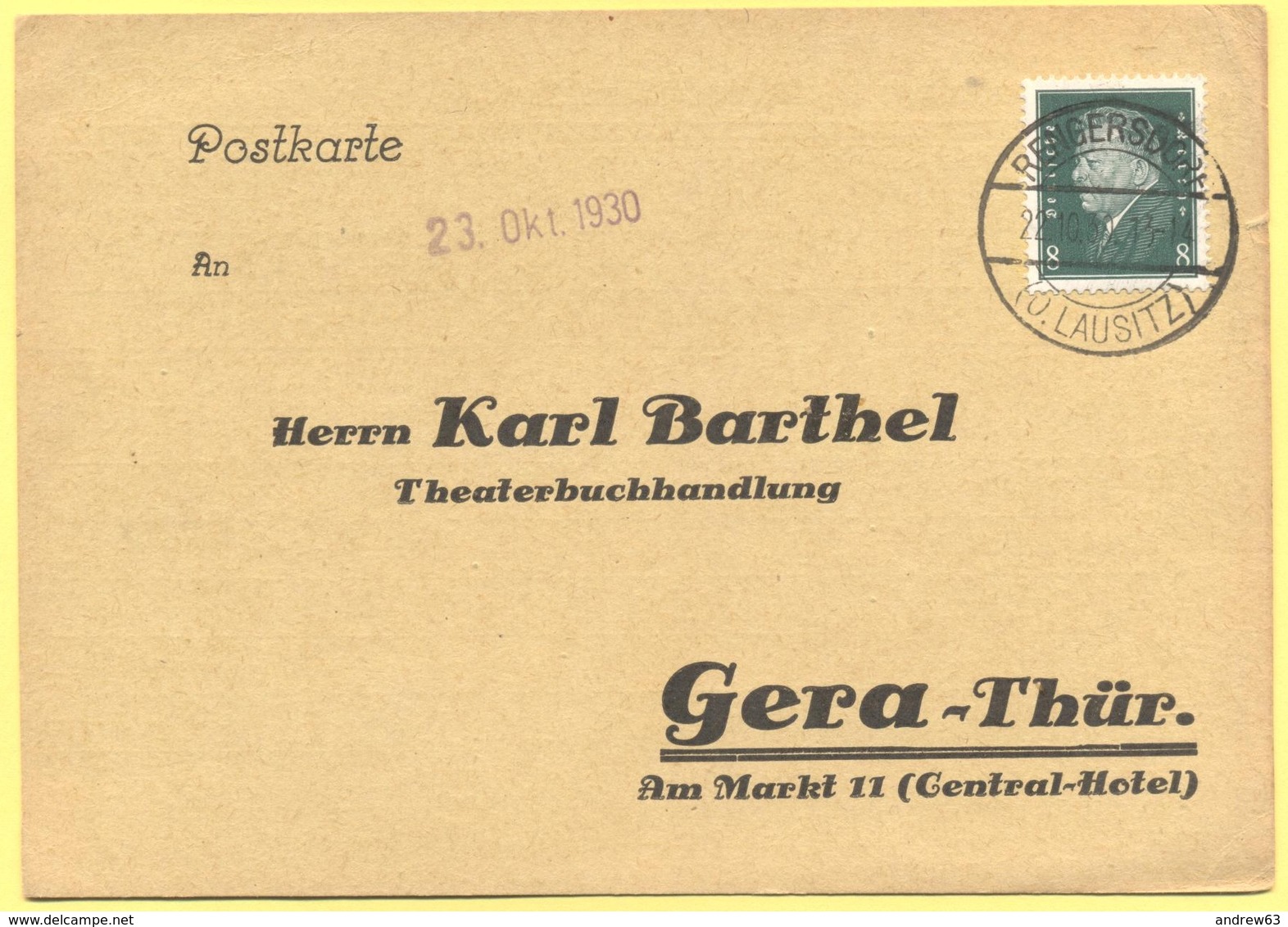 Deutsches Reich - 1930 - 8 - Postkarte - Karl Barthel - Viaggiata Da Rengersdorf Per Gera - Briefe U. Dokumente