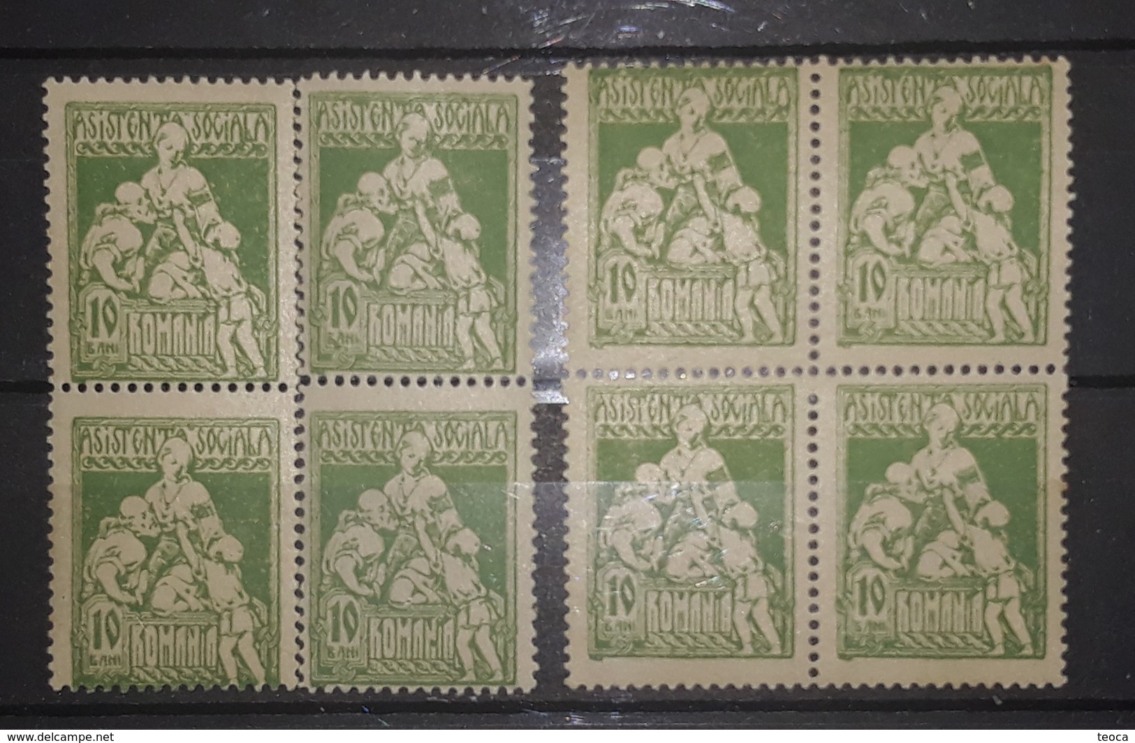Romania1921, Revenue Stamps, Social Assistance, BF X4, MNH,ERROR  MISPLACED IMAGE PERFORATION, BF X4 AND 2 PAAR X2 - Ungebraucht