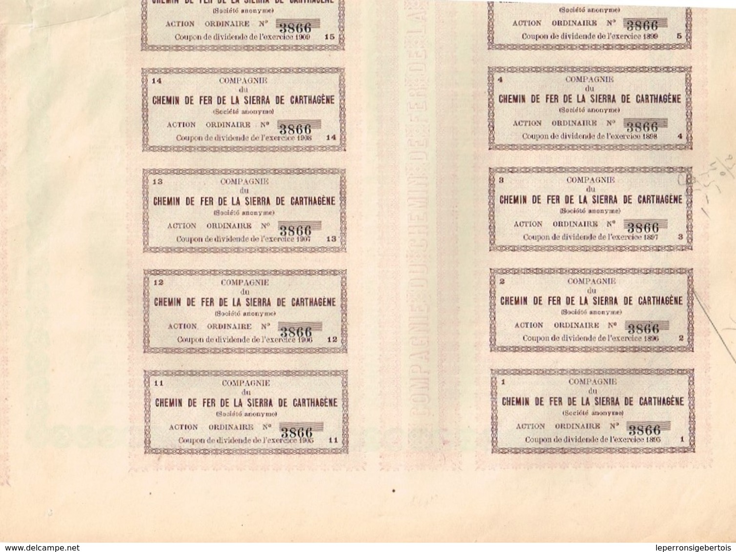 Action Ancienne - Compagnie Du Chemin De La Sierra De Carthagène - Titre De 1895 - N°3866 - Chemin De Fer & Tramway