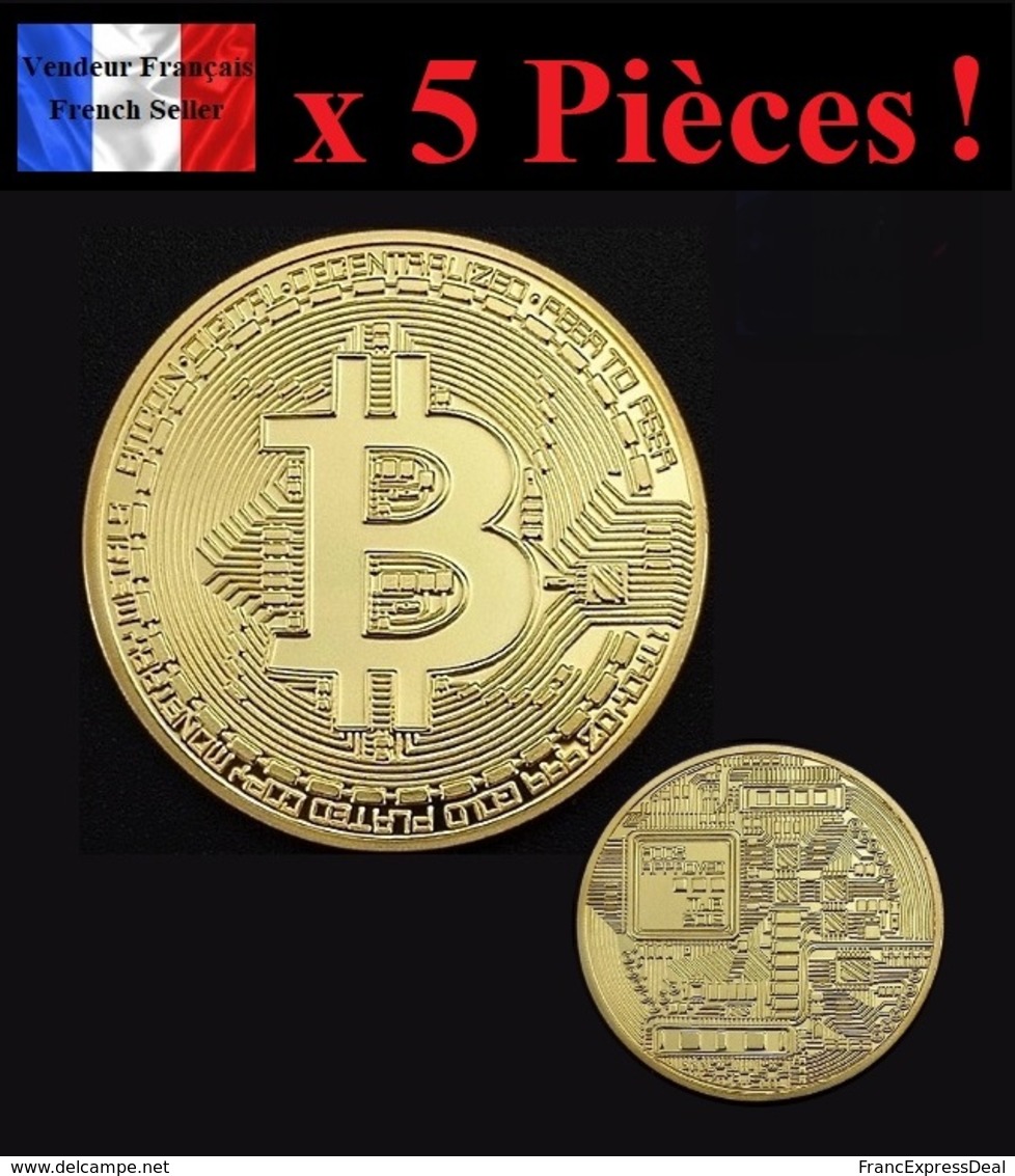 WHOLESALE REVENDEURS - Lot De 5 Pièces Plaquées OR - Bitcoin BTC - Autres & Non Classés