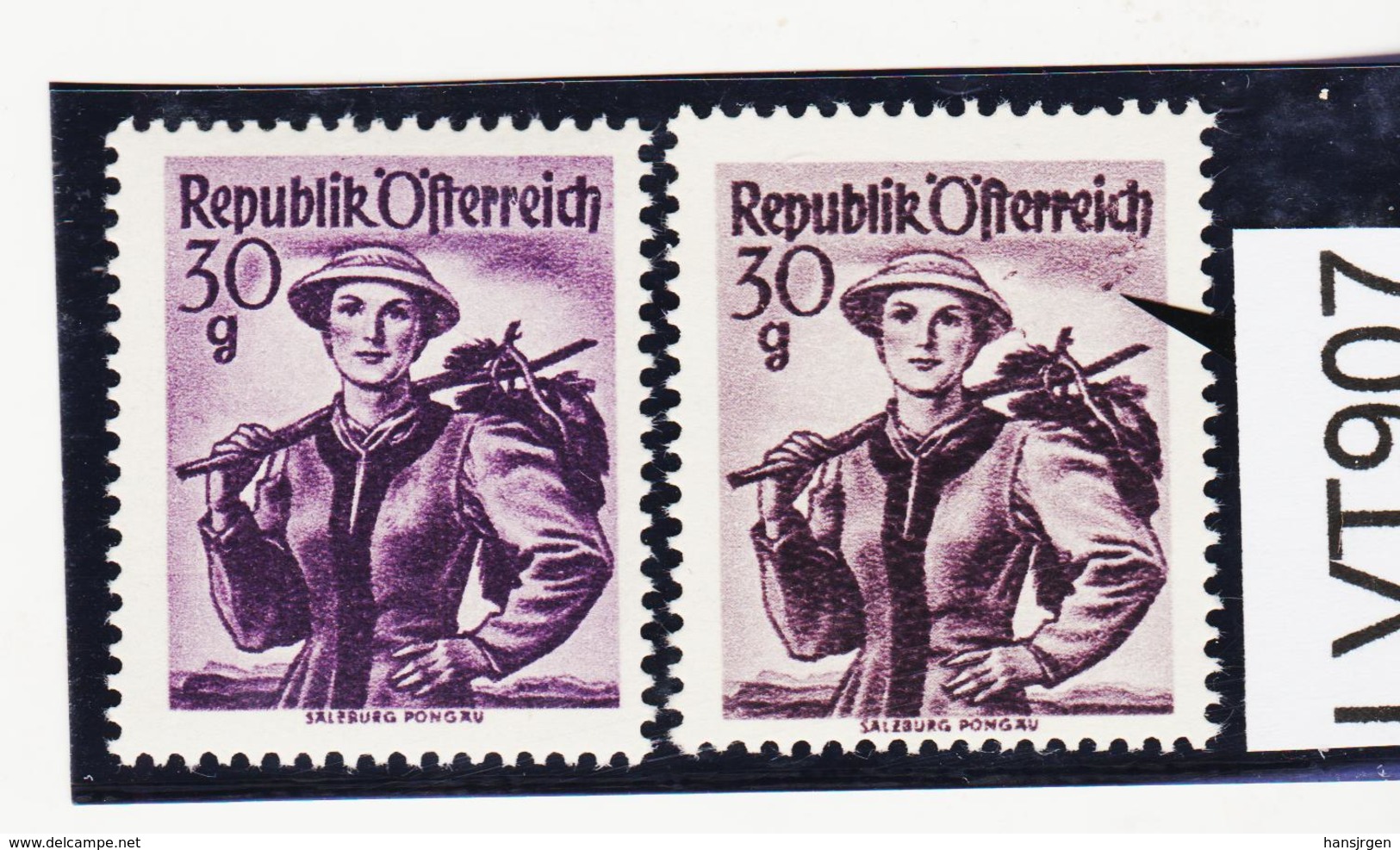 LTV907 ÖSTERREICH 1950 Michl 900 PLATTENFEHLER  3 FARBSTRICHE ** Postfrisch - Abarten & Kuriositäten