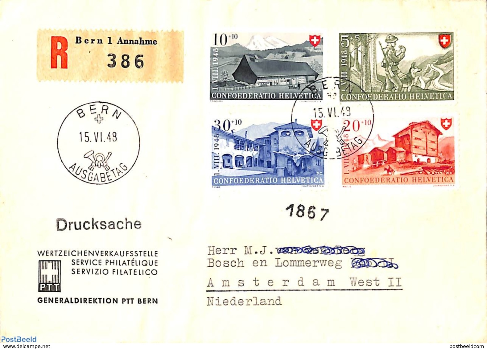 Switzerland 1948 Registered Letter To Amsterdam, (Postal History) - Briefe U. Dokumente