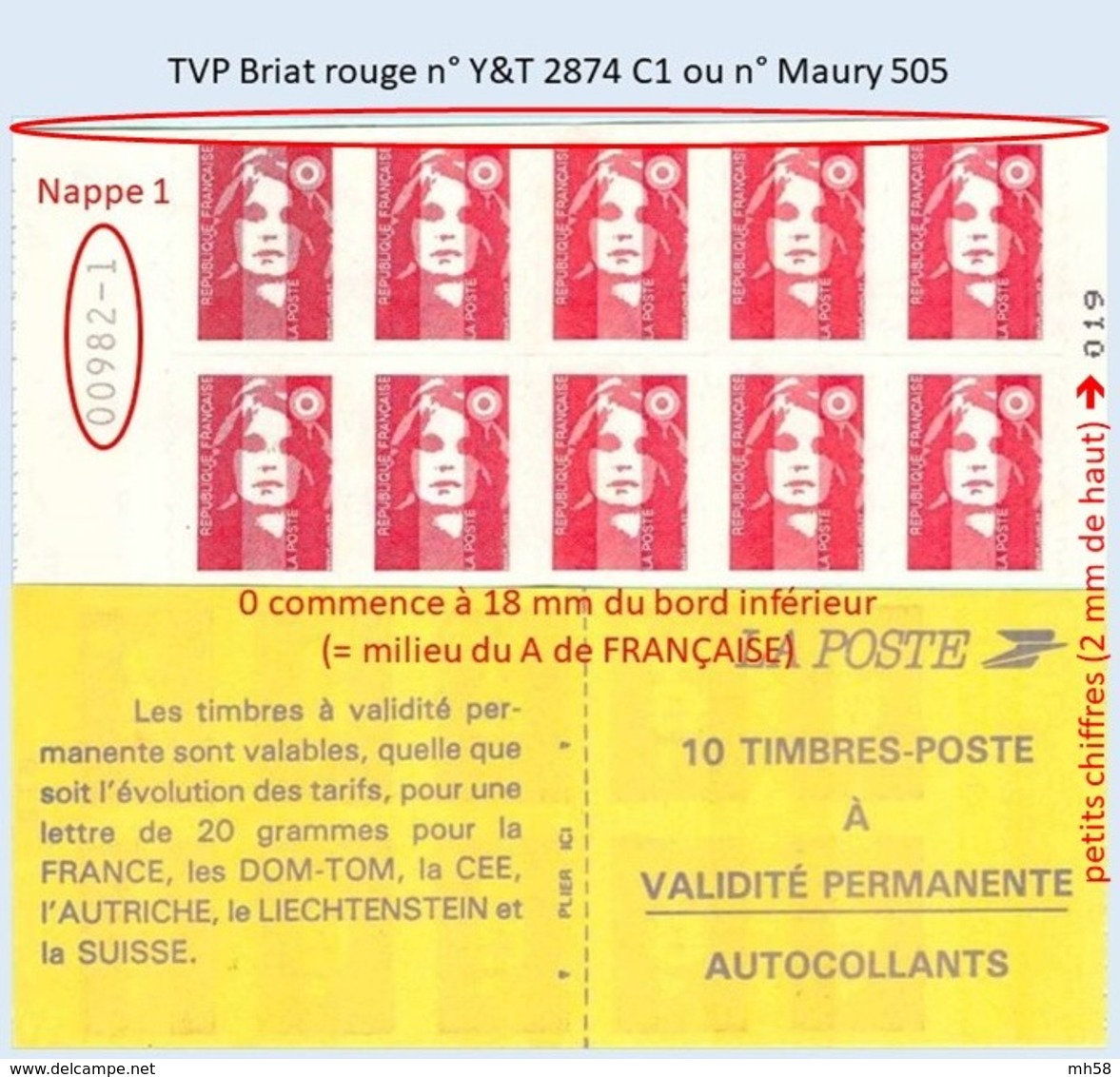 FRANCE - Carnet Numéro 009XX-1 - TVP Briat Rouge - YT 2874 C1 / Maury 505 - Autres & Non Classés