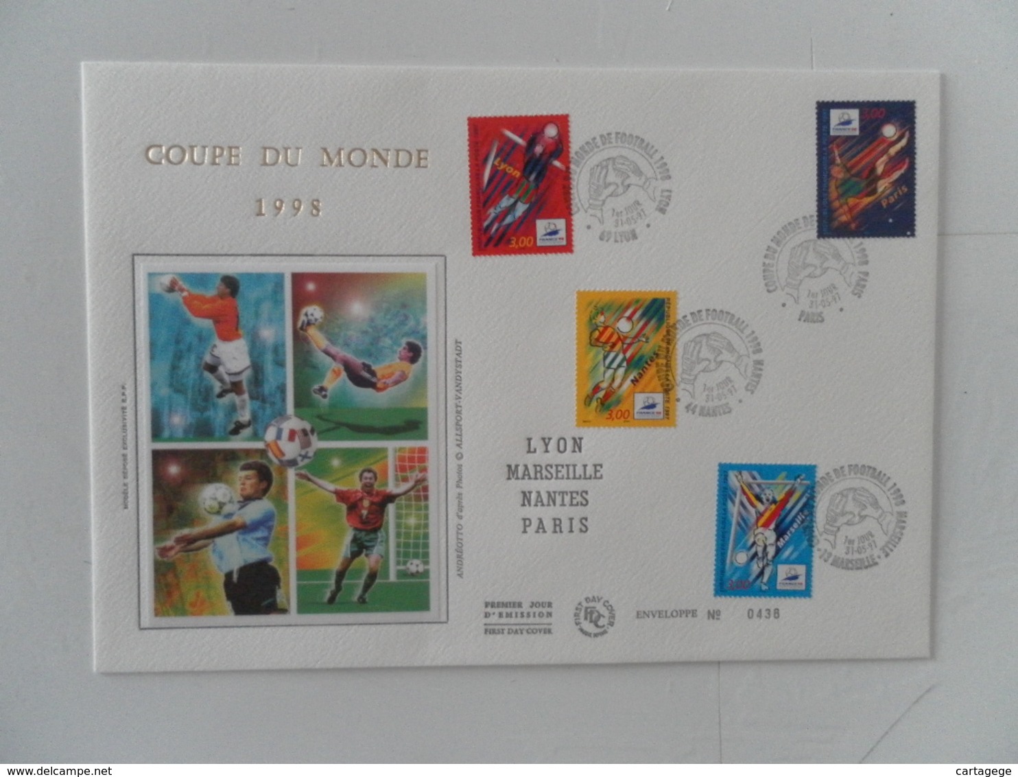 FRANCE FDC CERES GRAND FORMAT YT3074/3077 FRANCE COUPE DU MONDE 98 , 4 STADES - 1990-1999