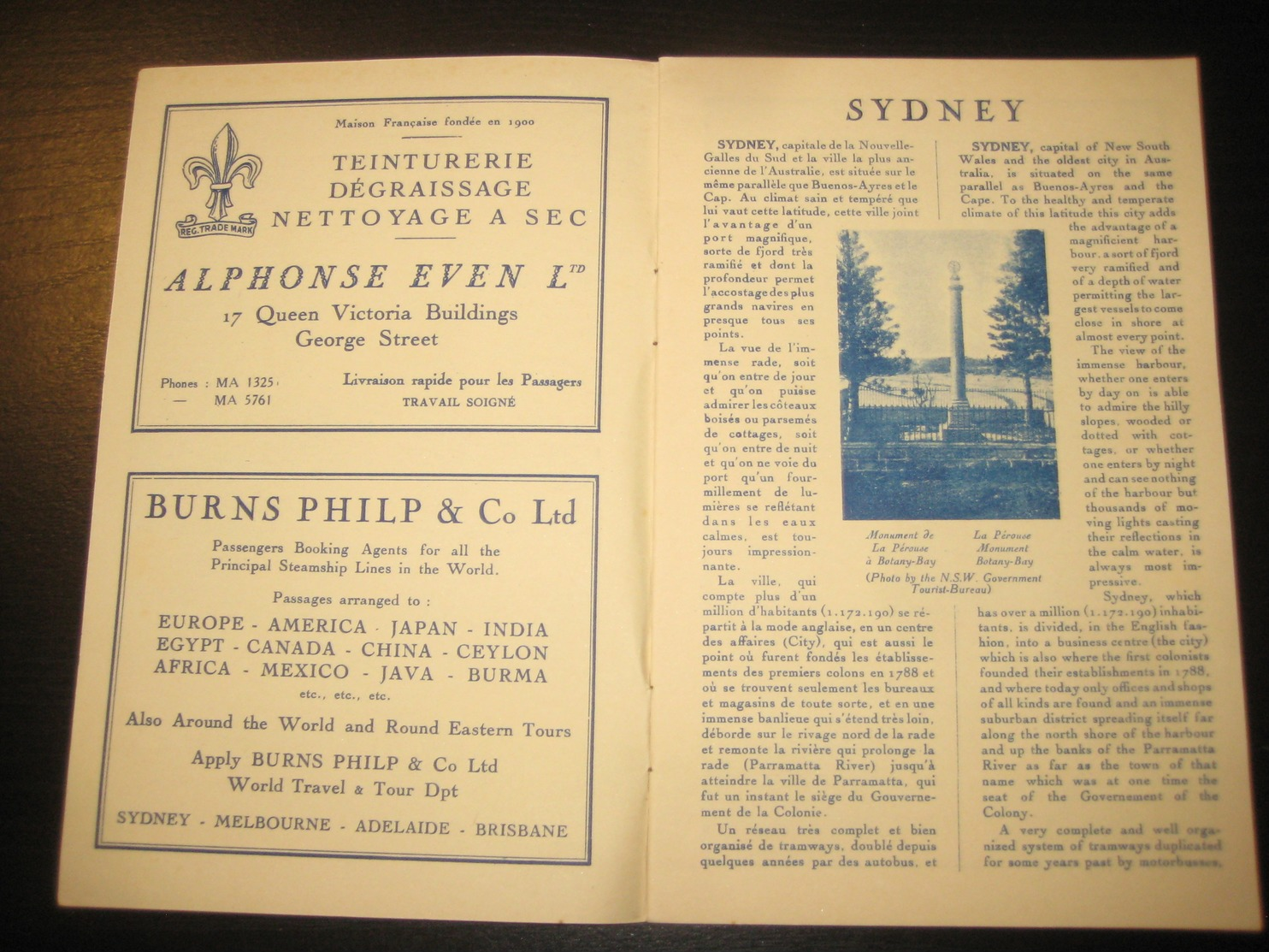 8213- 2018   LIVRET 1929 DES MESSAGERIES MARITIMES..PAQUEBOT COMMISSAIRE RAMEL..DESTINATION  ESCALE DE SYDNEY - Altri & Non Classificati