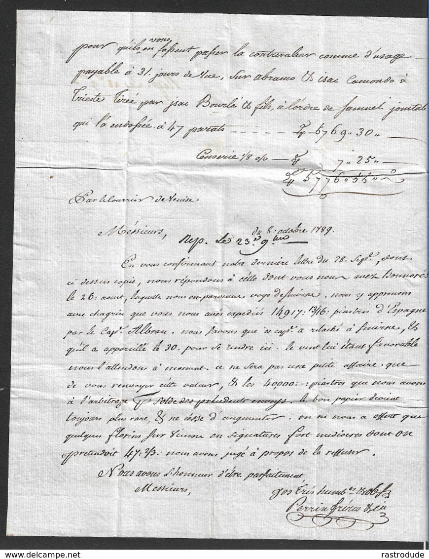 1789 - LAC LEVANTE - CONSTANTINOPLE Vers MARSEILLE Par GENOVA - LETTRE MARITIME - Poste Maritime