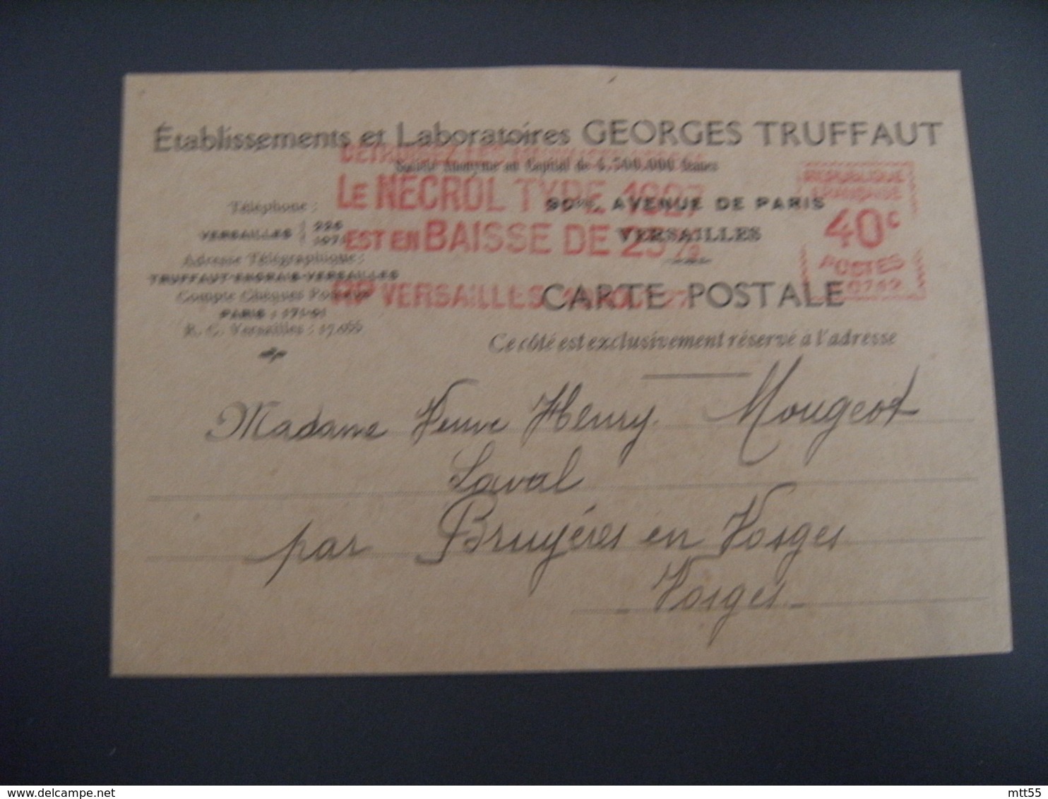 Versailles Georges Truffaut  Le Necrol Type 1927 Baisse De 23 Pour Cent Ema Empreinte Machine Affranchir - EMA (Empreintes Machines à Affranchir)