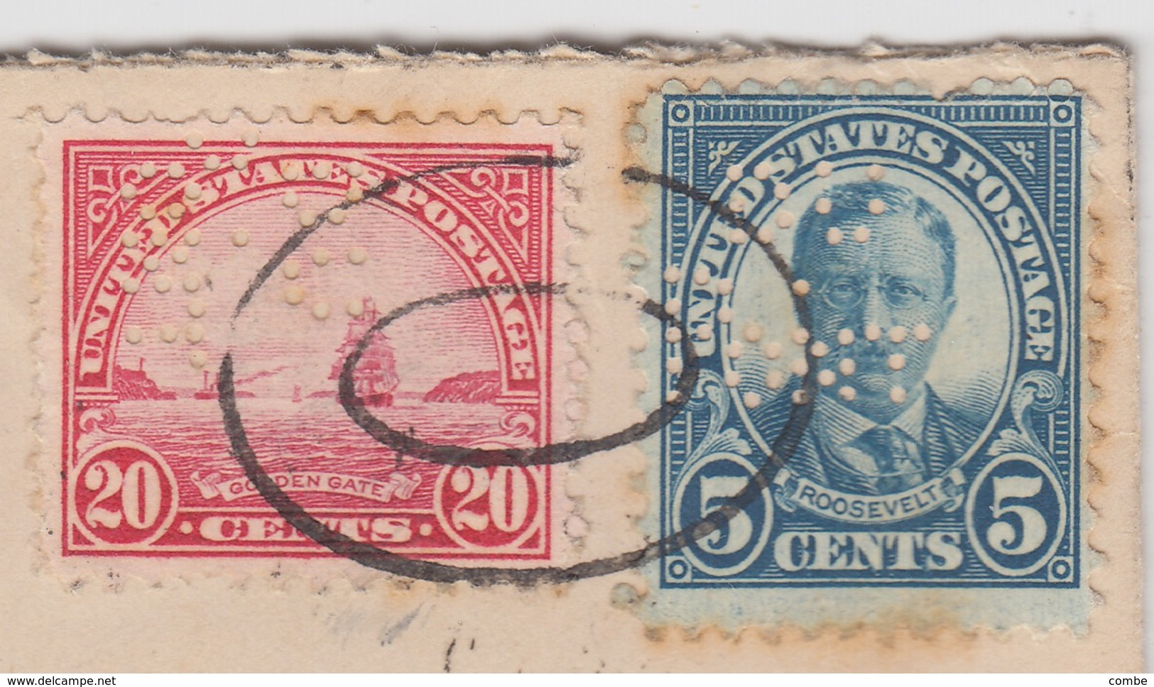 COVER USA. 1937.  DUPONT NEW-YORK REGISTERED TO CANNES FRANCE. STAMPS 20c + 5c PERFIN - Lettres & Documents