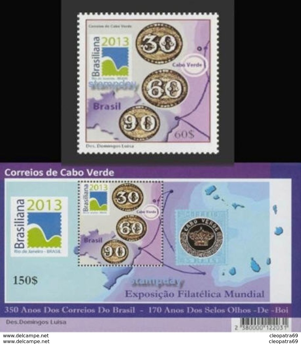 CABO VERDE 2013 BRASILIANA STAMP ON STAMP EXHIBIT MINI SHEET & 1 STAMP 16304-8 - Timbres Sur Timbres