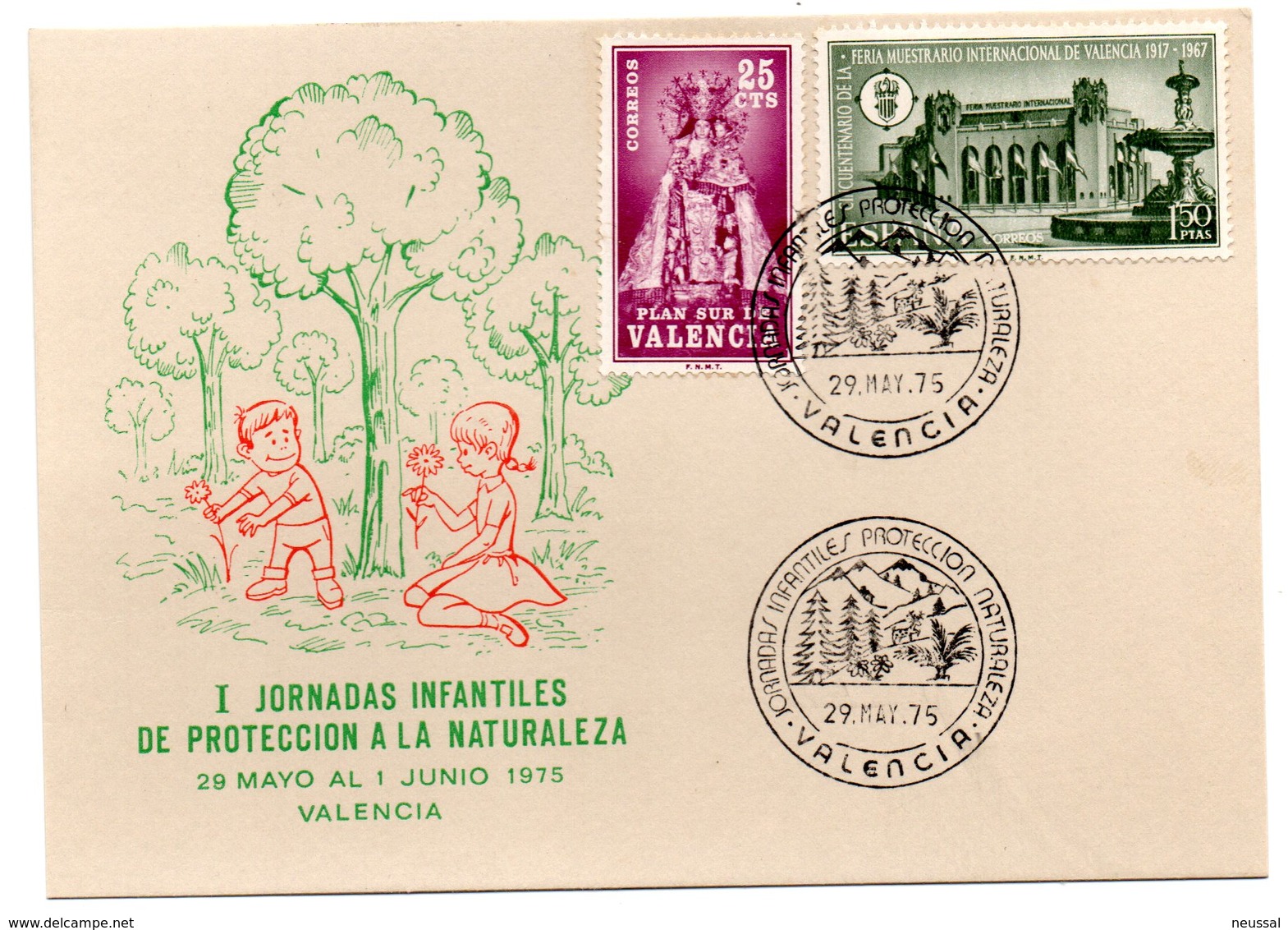 Tarjeta  Con Matasellos Commemorativo  1 Jornadas Infantiles De Proteccion A La Naturaleza De 1975 - Cartas & Documentos