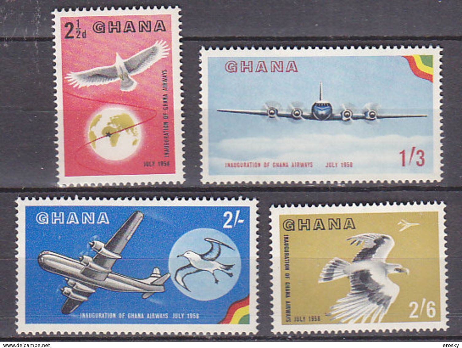 B0086 - GHANA AERIENNE Yv N°1/4 ** OISEAUX AVIONS - Ghana (1957-...)