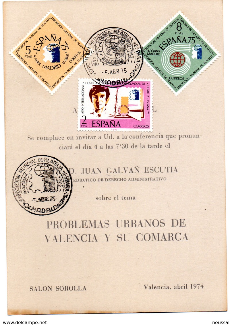 Tarjeta  Con Matasellos Commemorativo Exposicion Mundial Filatelia De 1975 - Cartas & Documentos