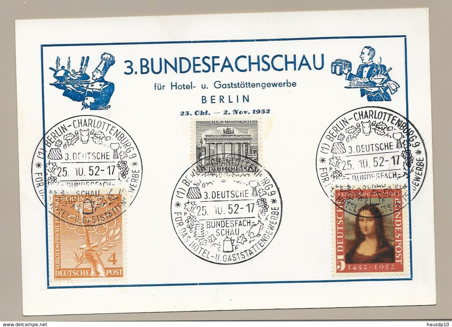 Sonderpostkarte 3.Bundesfachschau Berlin 25.10.52 Mif. Mi.88,42 + Bund MI.148 - Briefe U. Dokumente