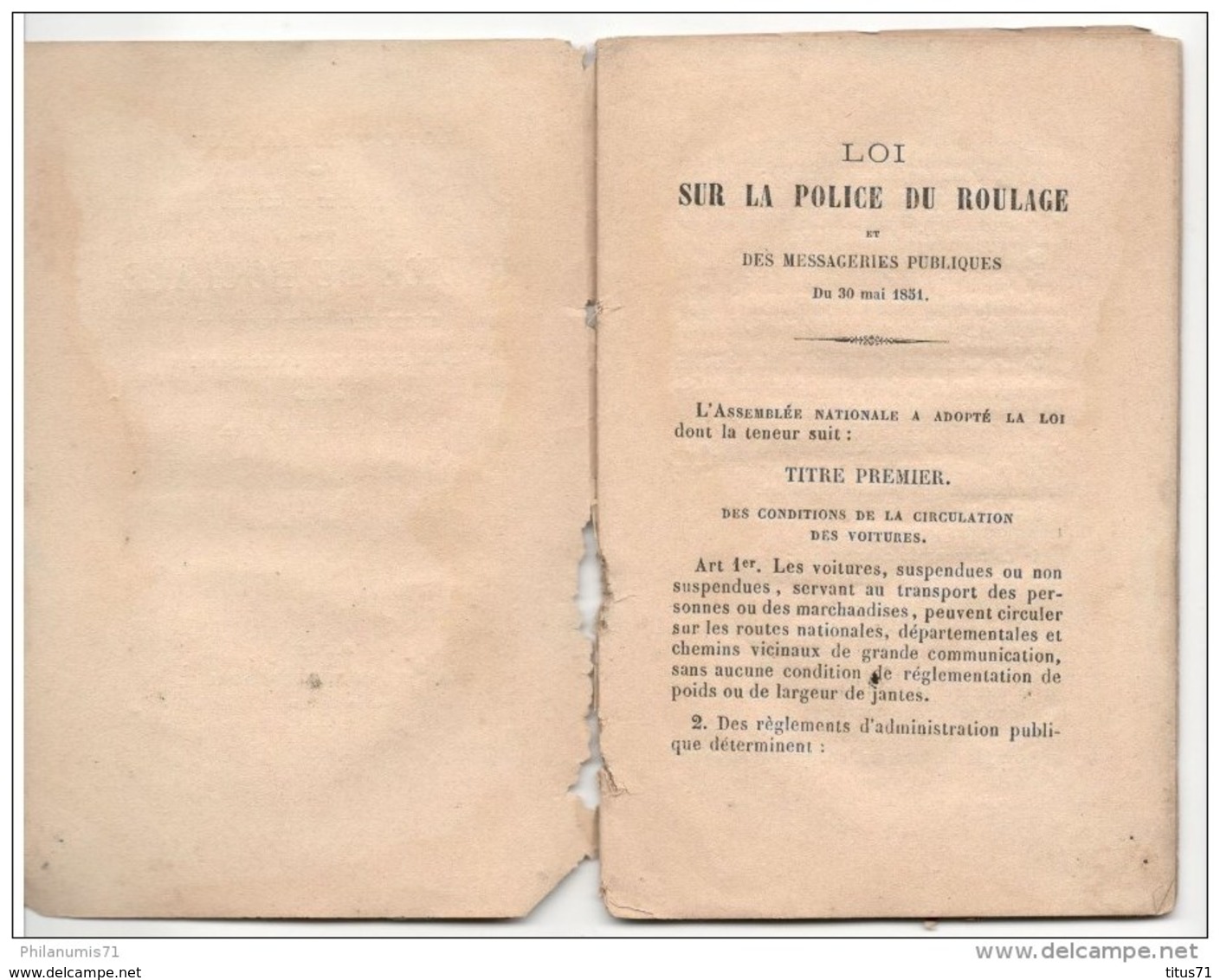 Police Du Roulage Et Des Messageries Publiques 1886 - Loi Du 20 Mai 1851 Et Réglement Du 10 Aout 1852 - Décrets & Lois