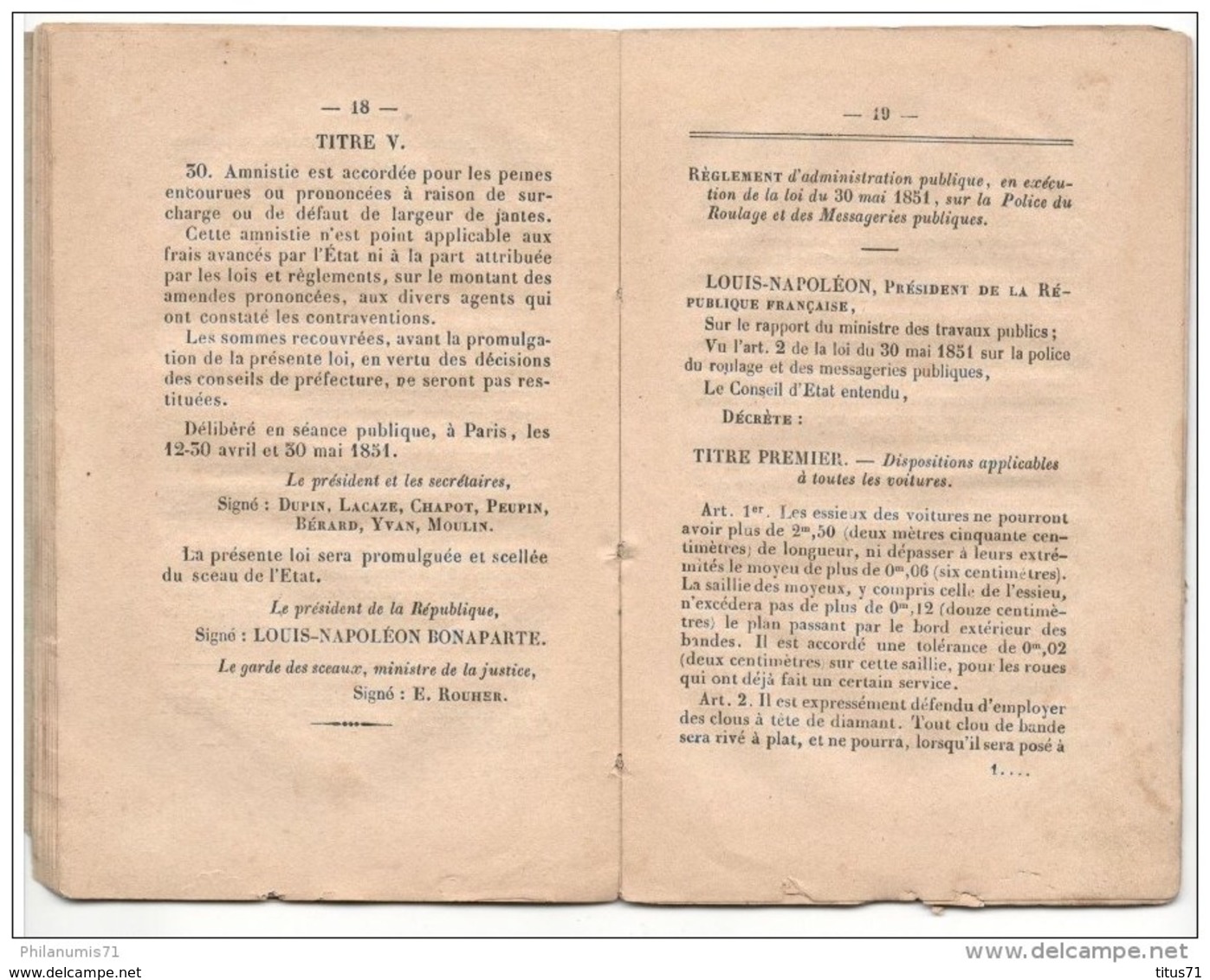 Police Du Roulage Et Des Messageries Publiques 1886 - Loi Du 20 Mai 1851 Et Réglement Du 10 Aout 1852 - Décrets & Lois