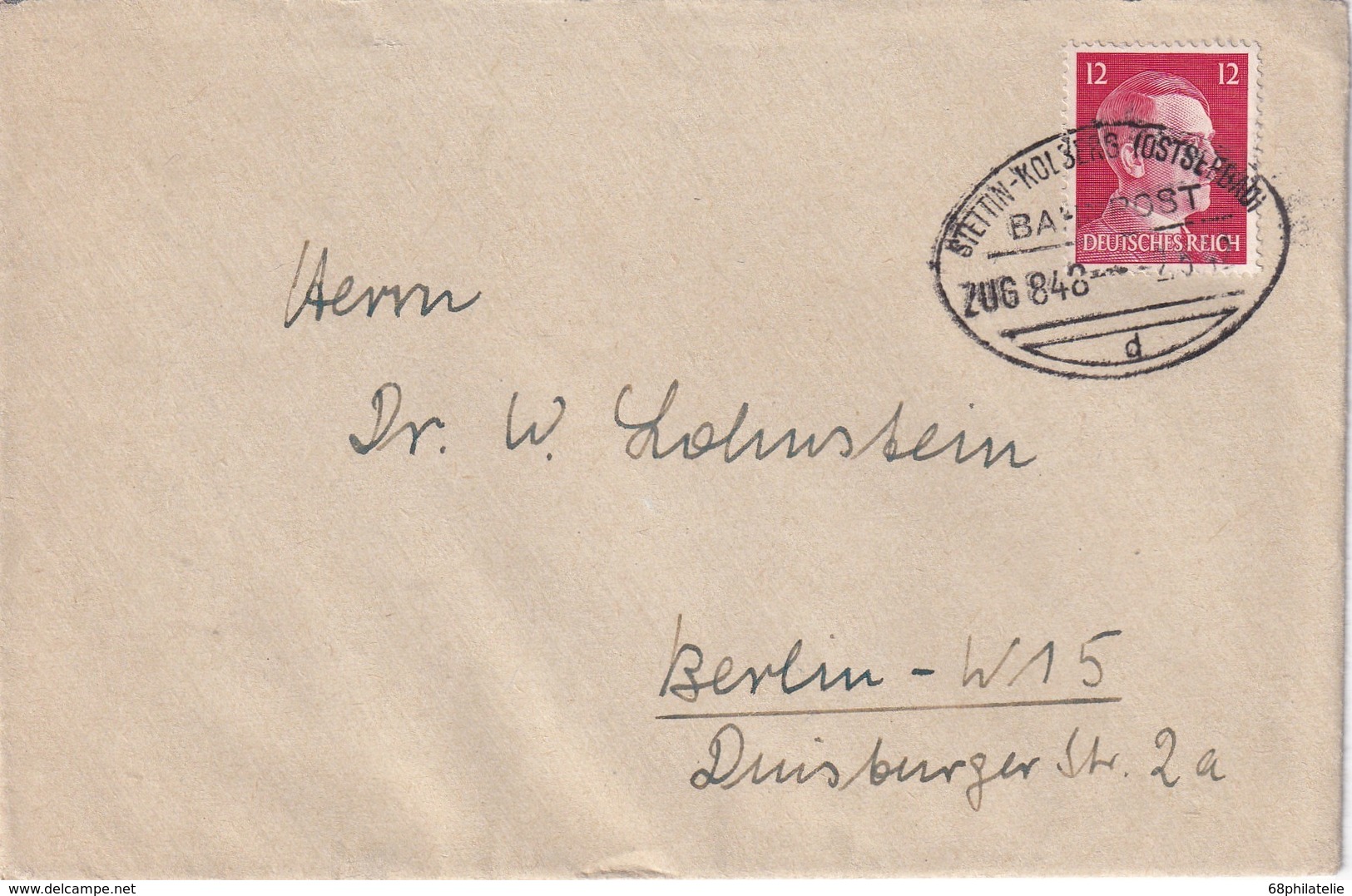 ALLEMAGNE 1942 LETTRE AVEC CACHET FERROVIAIRE STETTIN-KOLBERG - Briefe U. Dokumente