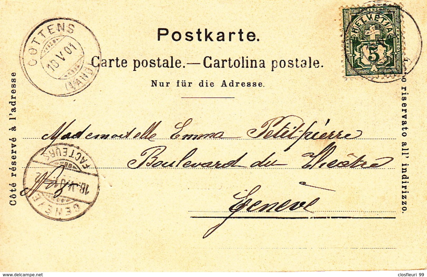 Cottens (VD), Carte Précurseur 10.V.1901 - Cottens