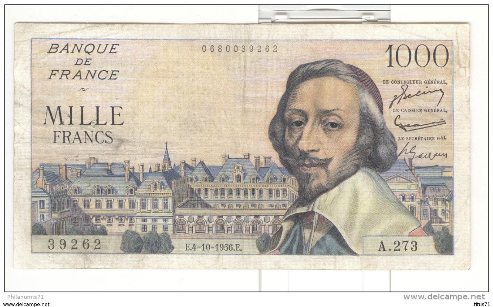 1000 Francs Richelieu 4.10.1956 - 1 000 F 1953-1957 ''Richelieu''