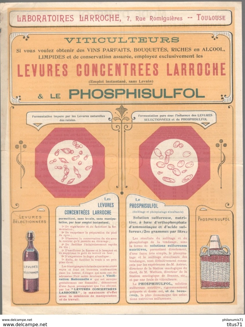 Publicité Levures Concentrées Larroche - Viticulteurs, Si Vous Voulez Des Vins Parfaits... - Autres & Non Classés