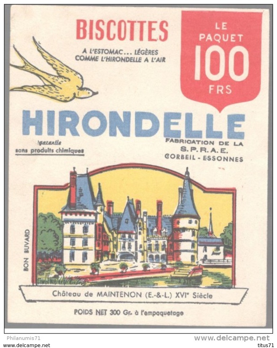 Buvard Biscottes Hirondelle - Chateau De Maintenon - Très Bon état - Biscottes