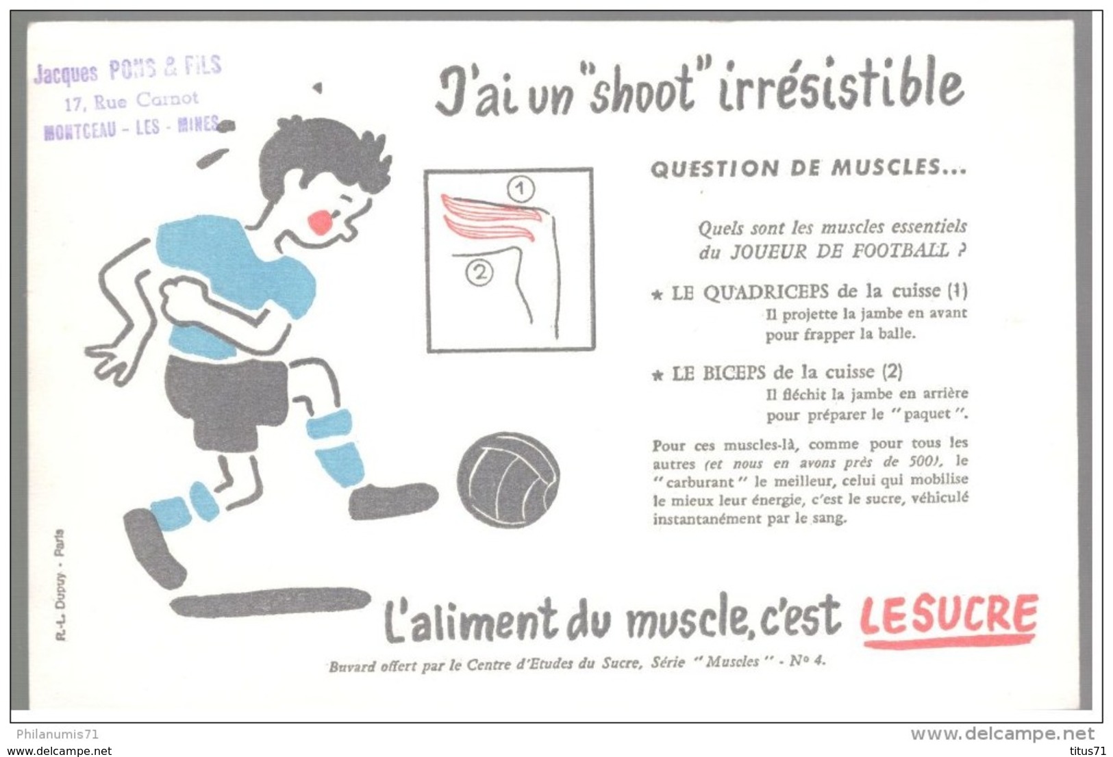 Buvard Le Sucre Aliment Du Muscle - J'ai Un Shoot Irrésistible - Tampon Pons à Montceau - Bon état - Sucreries & Gâteaux