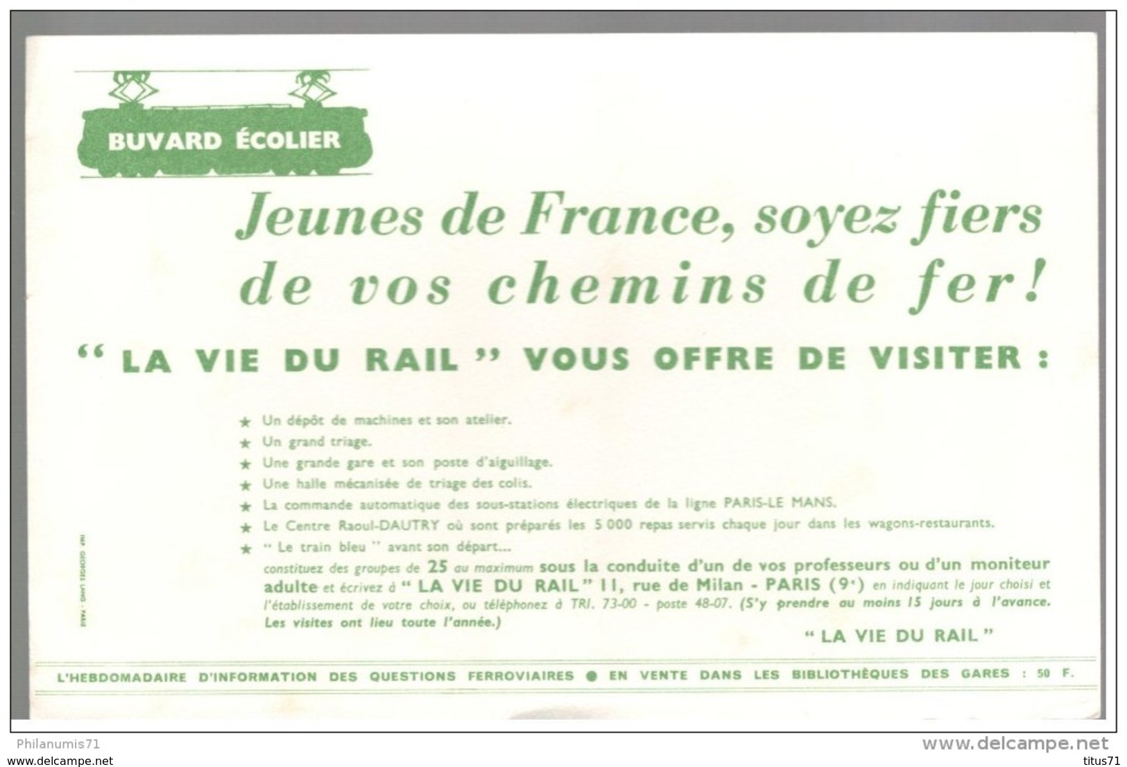 Buvard La Vie Du Rail - Jeunes De France, Soyez Fiers De Vos Chemins De Fer - Très Bon état - V