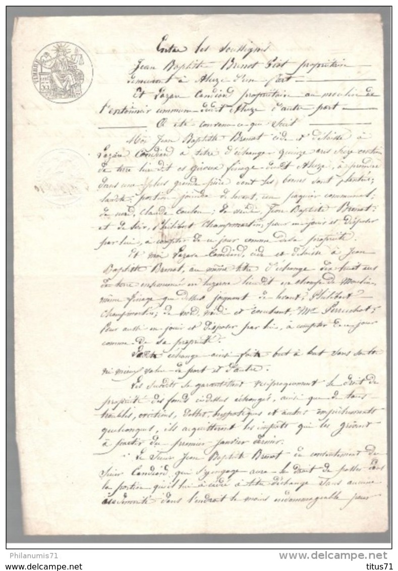 Acte Sous Seing Privé - Echange De Vignes - Aluze 1852 - Manuscrits