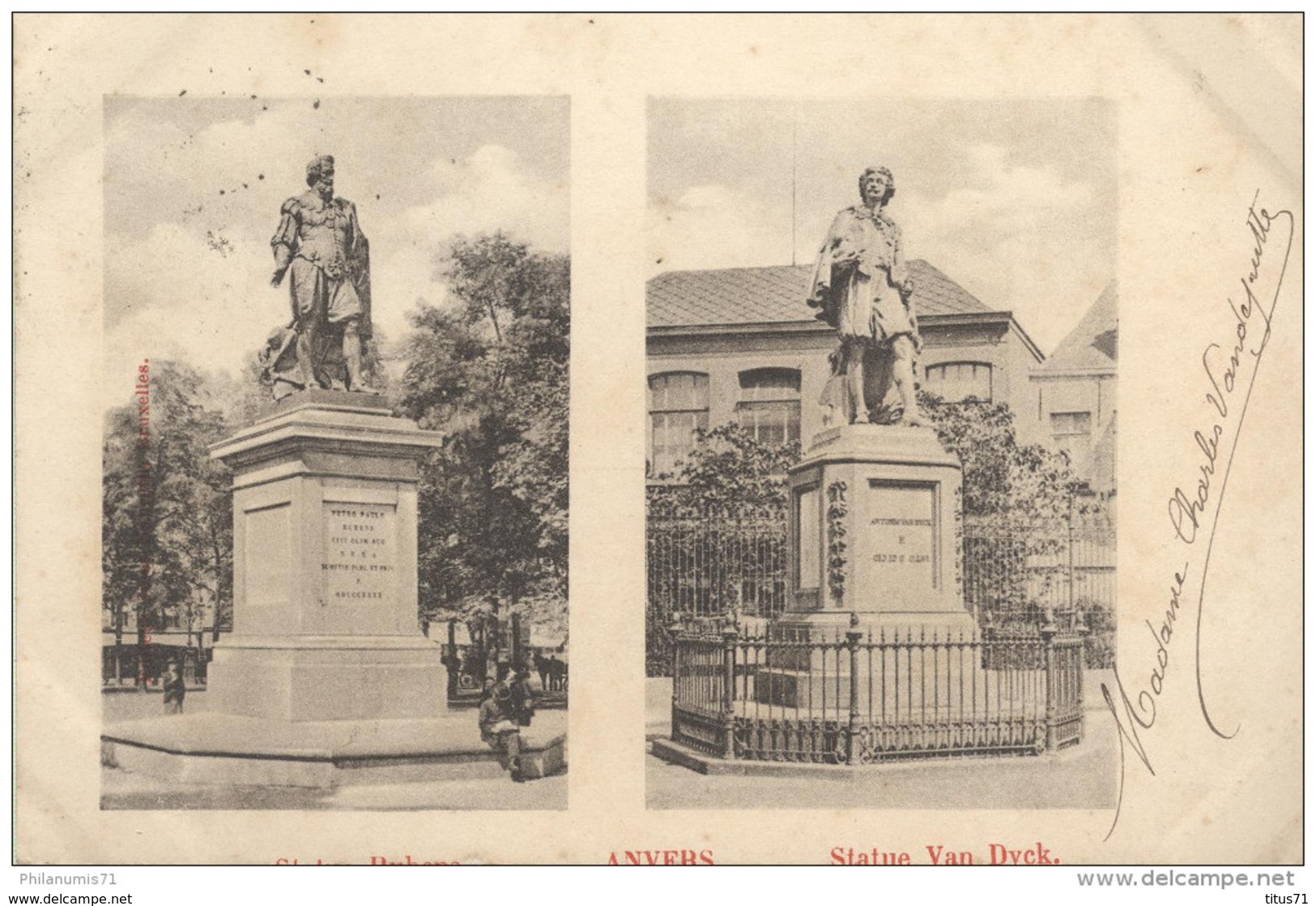 CPA Carte Nuage - Anvers - Statue Van Dyck - Circulée 1900 - Autres & Non Classés