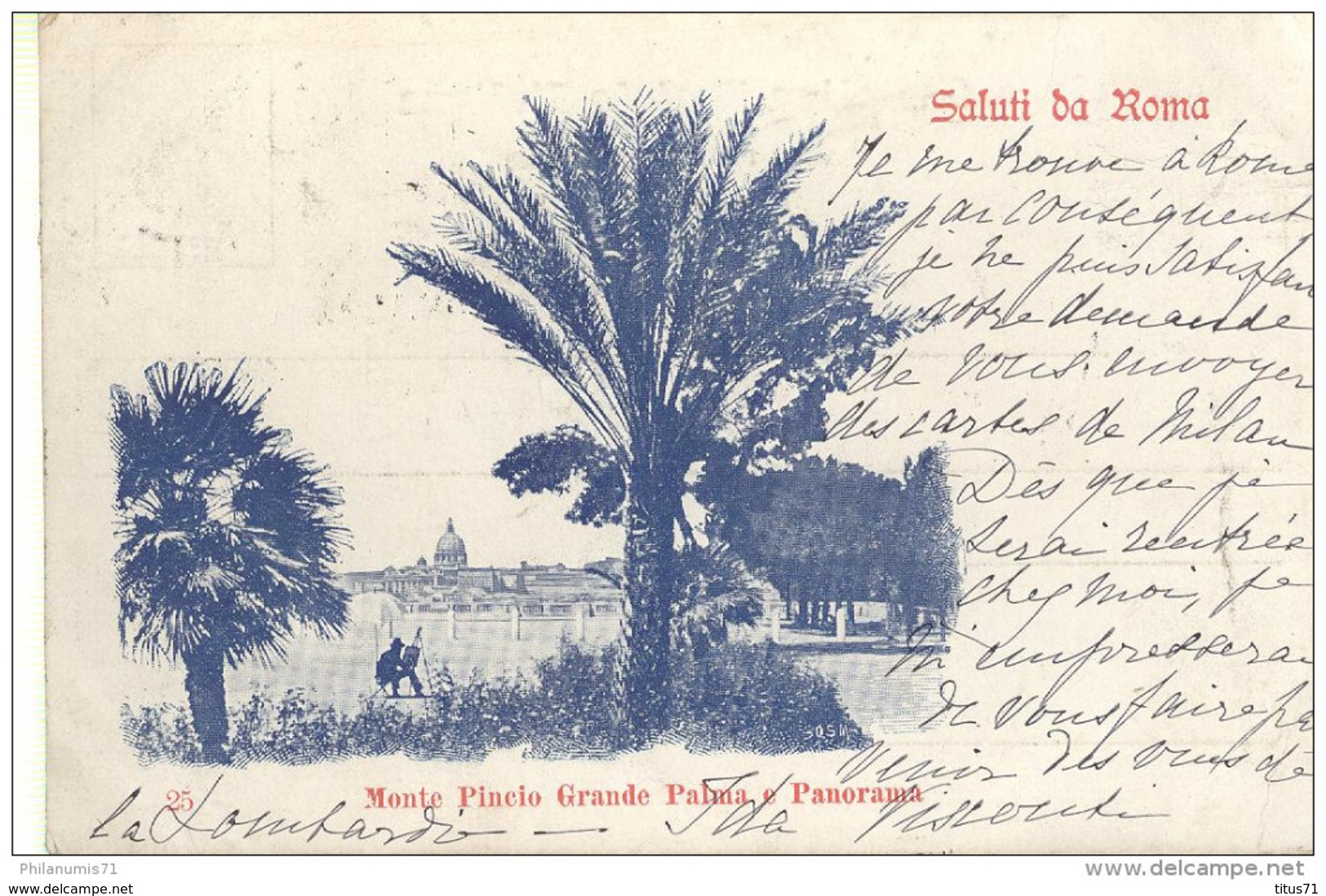 CPA Carte Nuage - Saluti Da Roma - Monte Pincio Grande Palma  - Panorama - Circulée 1899 - Otros & Sin Clasificación