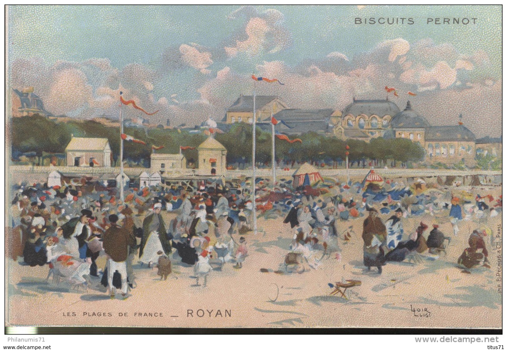 Chromo Biscuits Pernot - Les Plages De France - Illustrateur Luigi Loir - Royan - Pernot