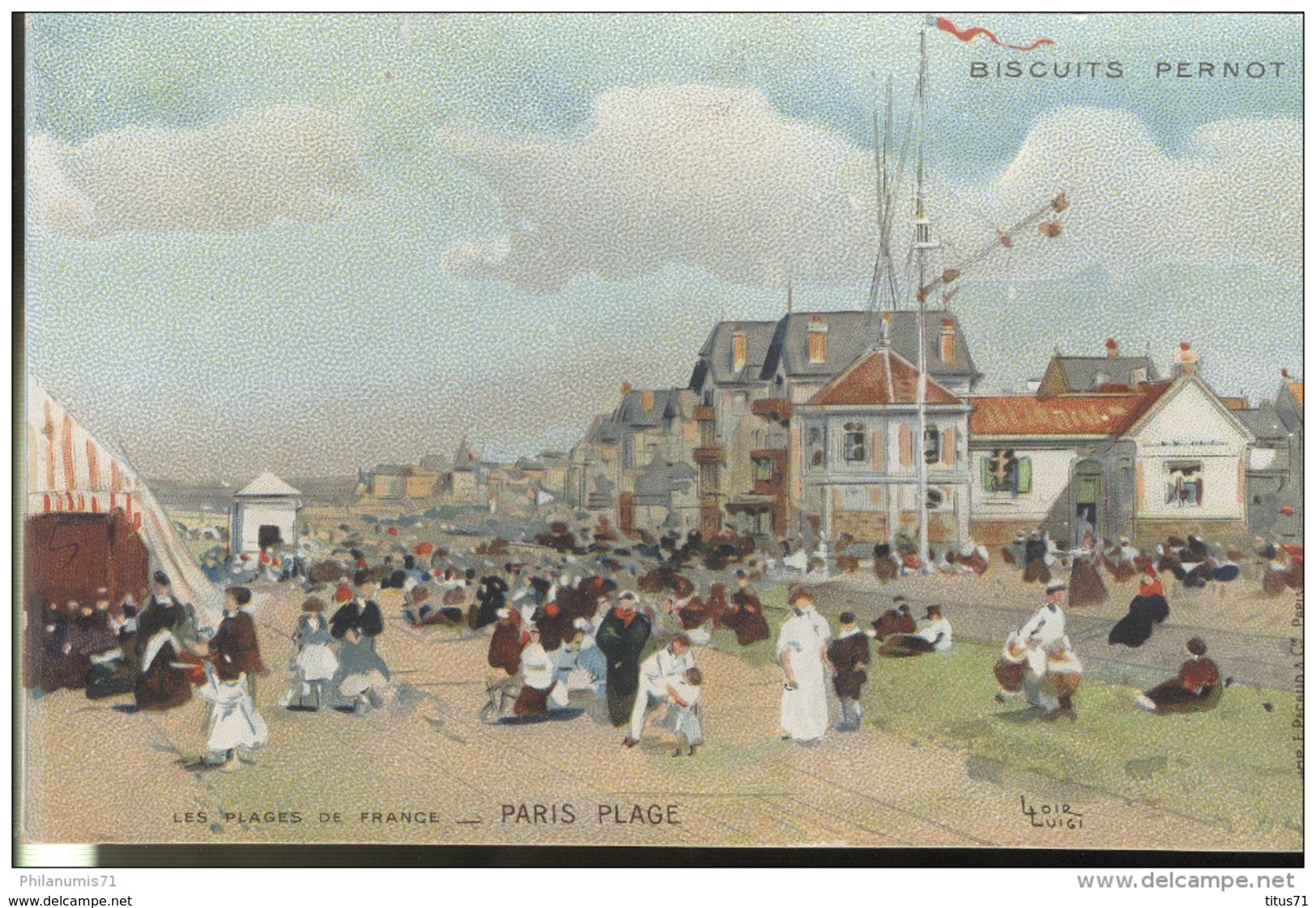 Chromo Biscuits Pernot - Les Plages De France - Illustrateur Luigi Loir - Paris Plage - Pernot