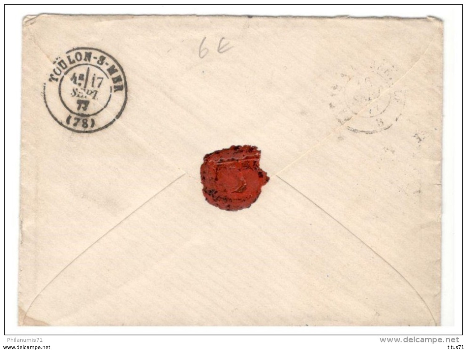 Marcophilie - Enveloppe De Tonnerre Pour Toulon 1877 - Type Sage 25 C - Lettre Cachettée - Autres & Non Classés