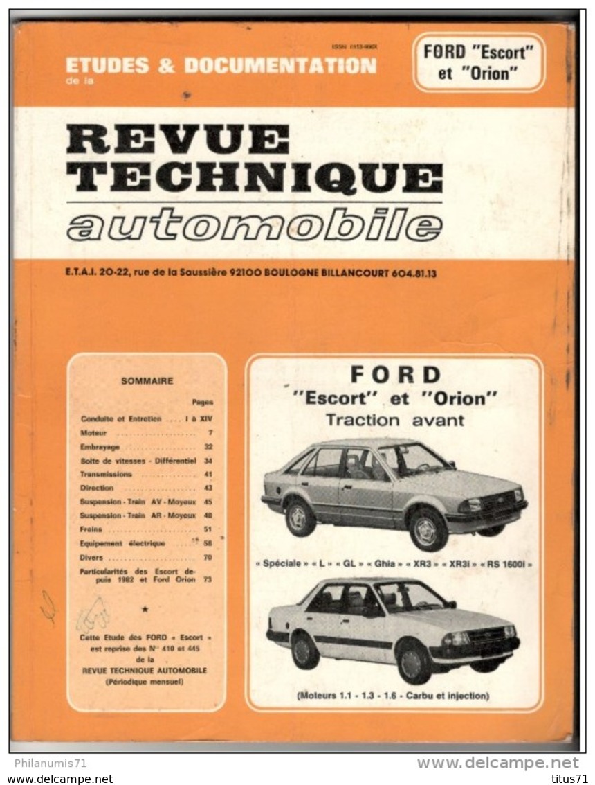 Revue Technique Automobile ( RTA ) - Ford Escort Et Orion  - 1984 - Bon état - Macchine