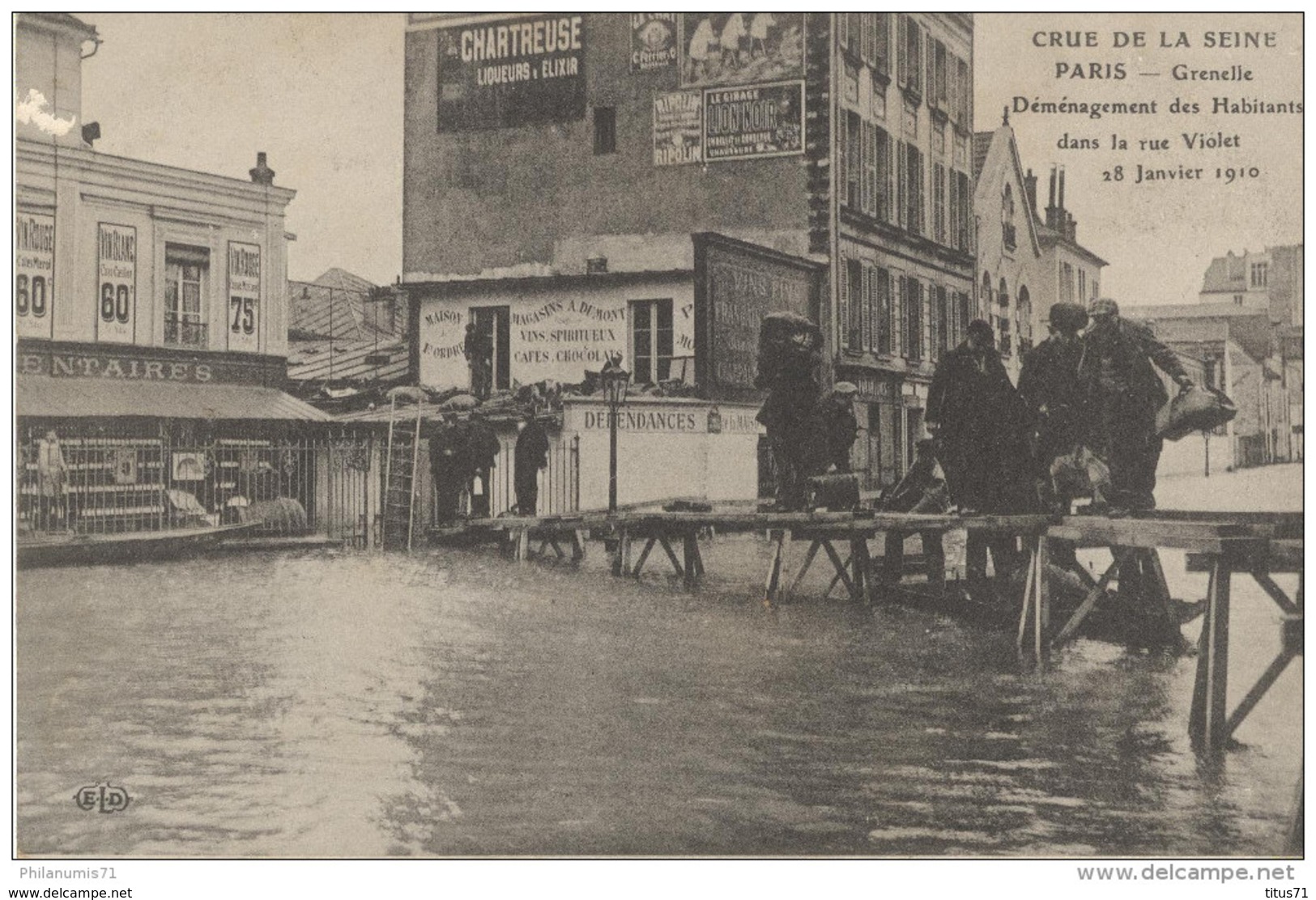 CPA Paris - Crue De La Seine - Grenelle - Déménagement Rue Violet -  Circulé 1910 - Inondations De 1910