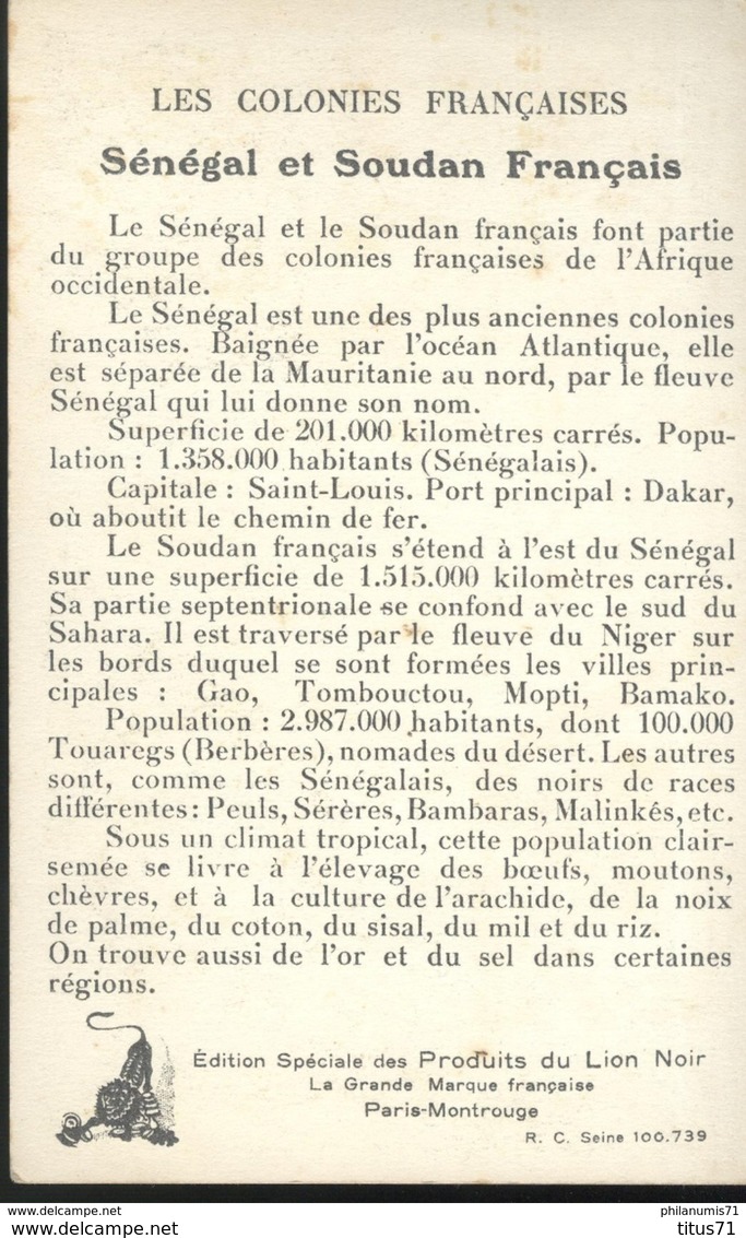 Publicité Le Lion Noir - Les Colonies Françaises - Le Sénégal Et Le Soudan Français - Autres & Non Classés