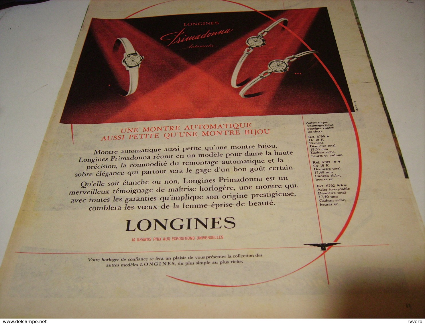 ANCIENNE  PUBLICITE MONTRE AUTOMATIQUE LONGINES  1958 - Publicités