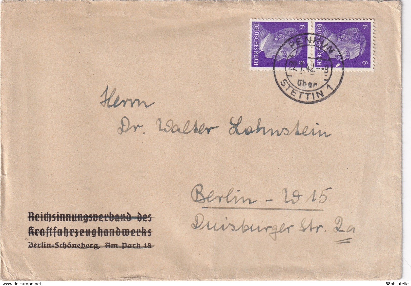 ALLEMAGNE 1942 LETTRE DE PENKUN UBER STETTIN - Briefe U. Dokumente