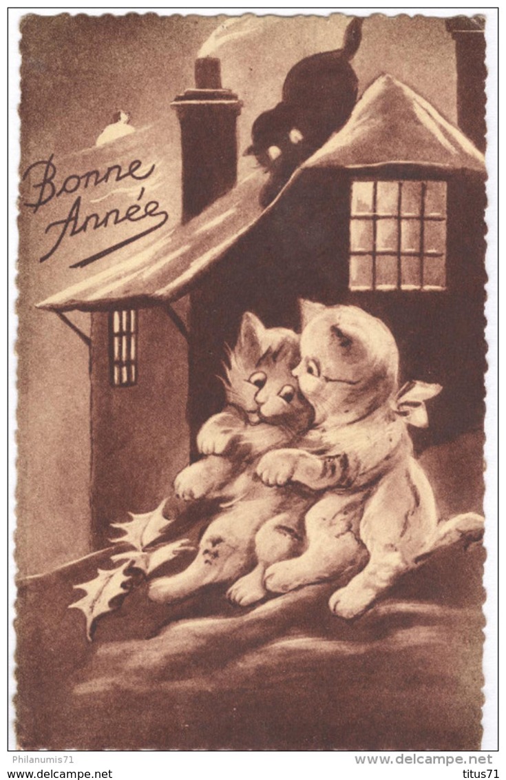 CPA Illustrée Chats - Bonne Année - Circulée En 1943 - Chats